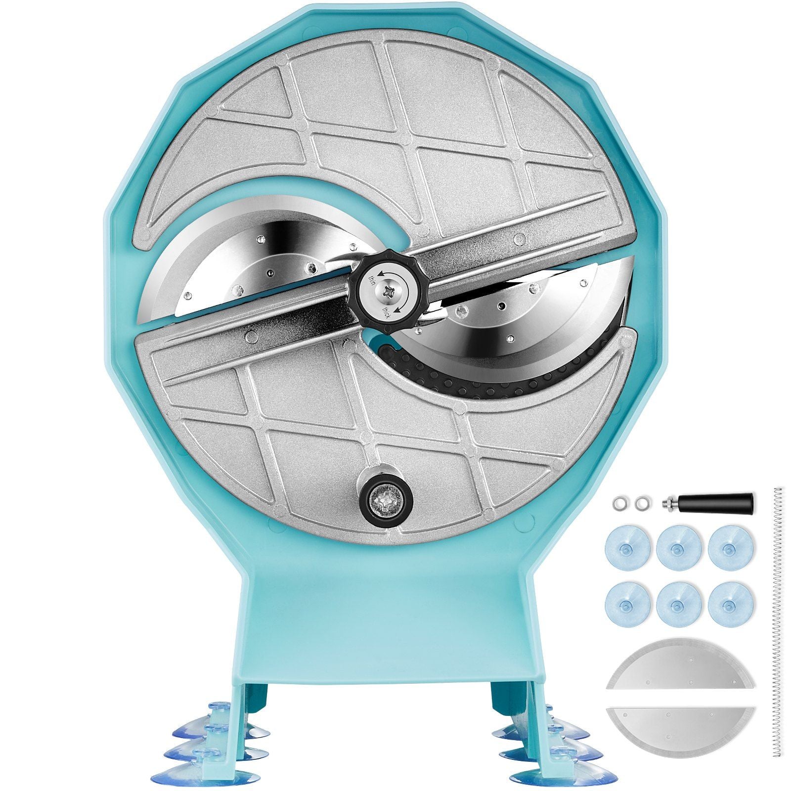 Manual Vegetable Fruit Slicer, 0-0.5"/0-12mm Thickness Adjustable Commercial Slicer Machine, Double Feed Ports, Stainless Steel Blade Food Cutter Slicing Machine for Cucumber, Lemon, Tomato