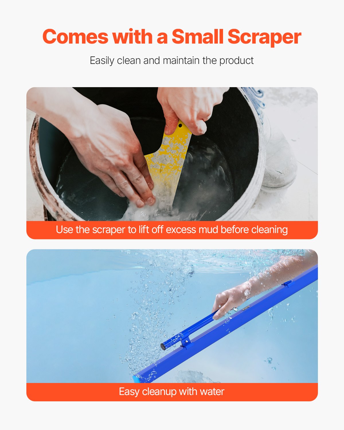 VEVOR Concrete Screed, 120.5 cm Screed with Level Vial, Easy Cleanup & End Cap Design, Aluminum Lightweight & Reversable Handle for Leveling Floors, Small-Scale Construction and Home Renovation