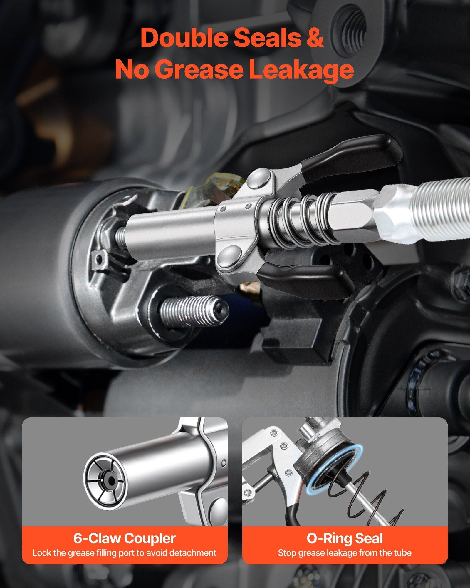 Grease Gun, 8000 PSI, Pistol Grip Grease Gun Kit with 0.4 L Capacity, Includes 46 cm Flex Hose, Double Handle Grease Coupler, Extension Rigid Pipe & Sharp Type Nozzle for Automotive, Marine