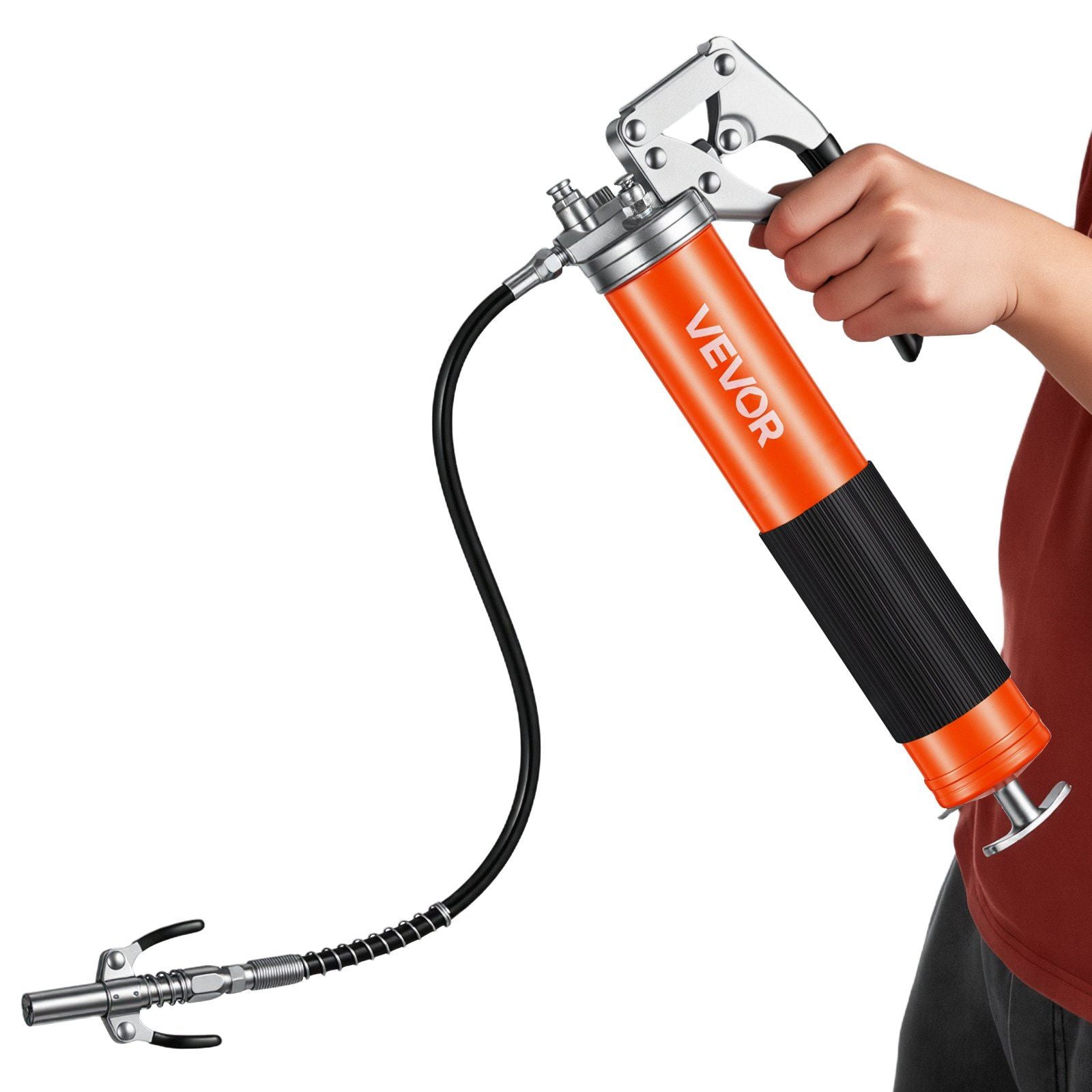 Grease Gun, 8000 PSI, Pistol Grip Grease Gun Kit with 0.4 L Capacity, Includes 46 cm Flex Hose, Double Handle Grease Coupler, Extension Rigid Pipe & Sharp Type Nozzle for Automotive, Marine