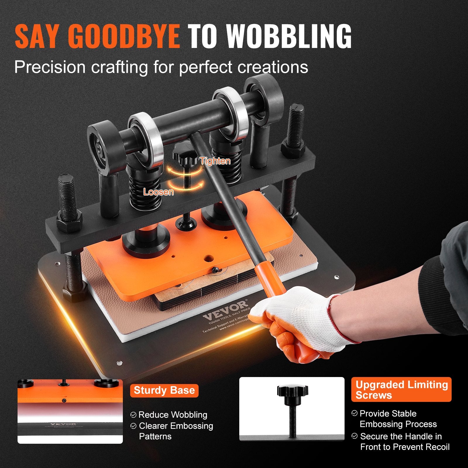 VEVOR Leather Cutting Machine, 10.2 x 5.9 in Embossing Plate Manual Die Cutter, 0.47 in Pressure Stroke Leather Embossing Machine, Dual Guide Shafts Die Cut Machine for Various of Materials