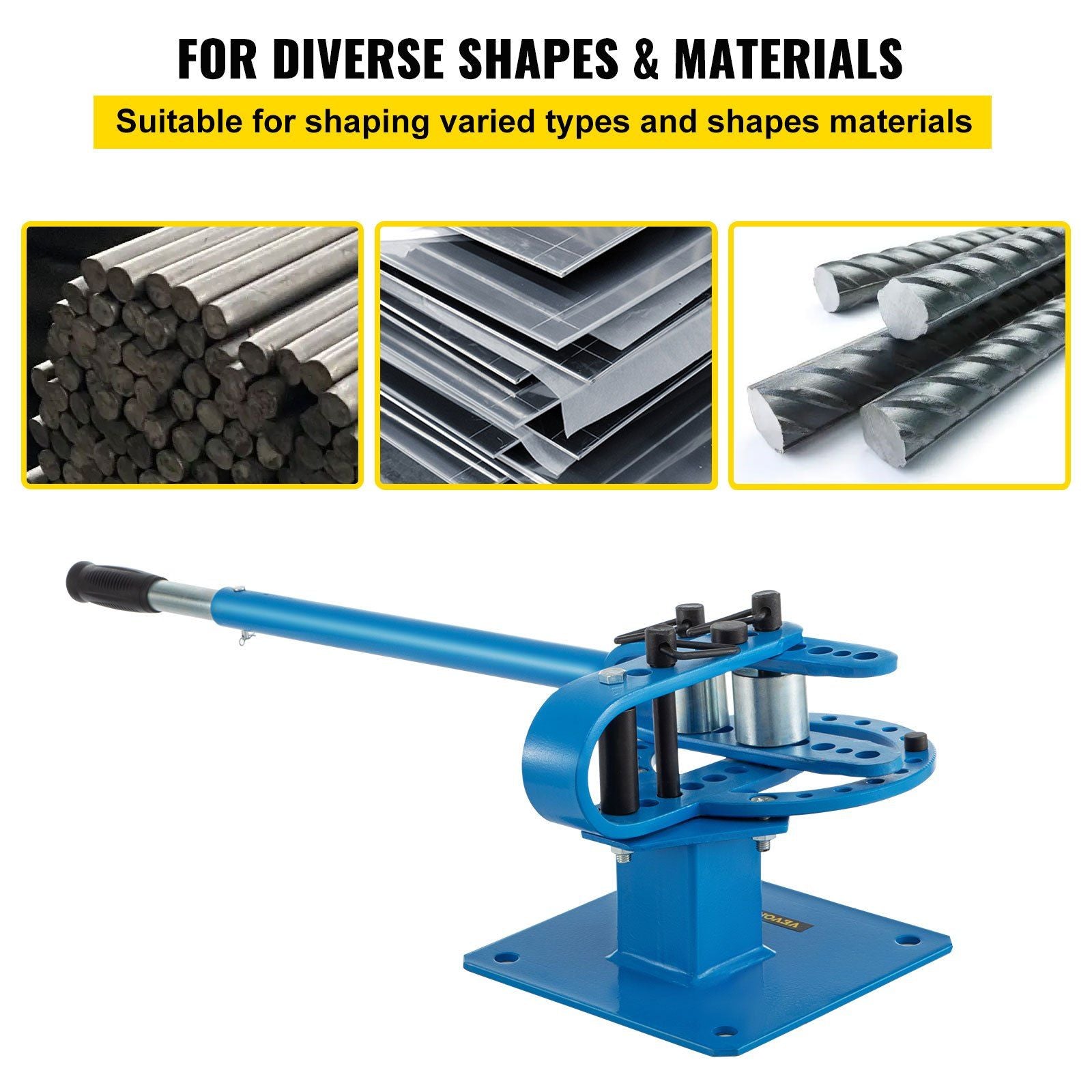 YP-9 Manual Bender, Soild Round Square Bar Metal Bender with 7 Bending Dies, Metal Rod Bar Bender Bending Tool for Construction Site Auto Repair