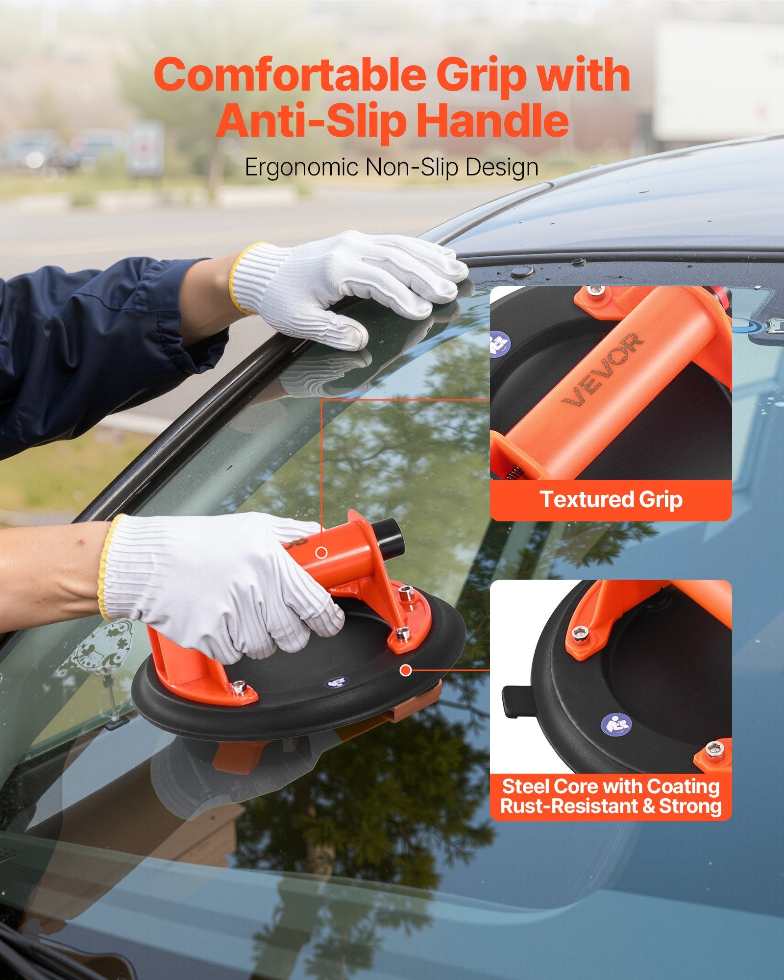 VEVOR Vacuum Suction Cup, 203 mm Vacuum Glass Lifter with ABS Handle, 180 kg Max Lifting Capacity Tile Suction Cup Tool with Carrying Case for Lifting Large Tile, Granite, Drywall, Windows (1-Pack)