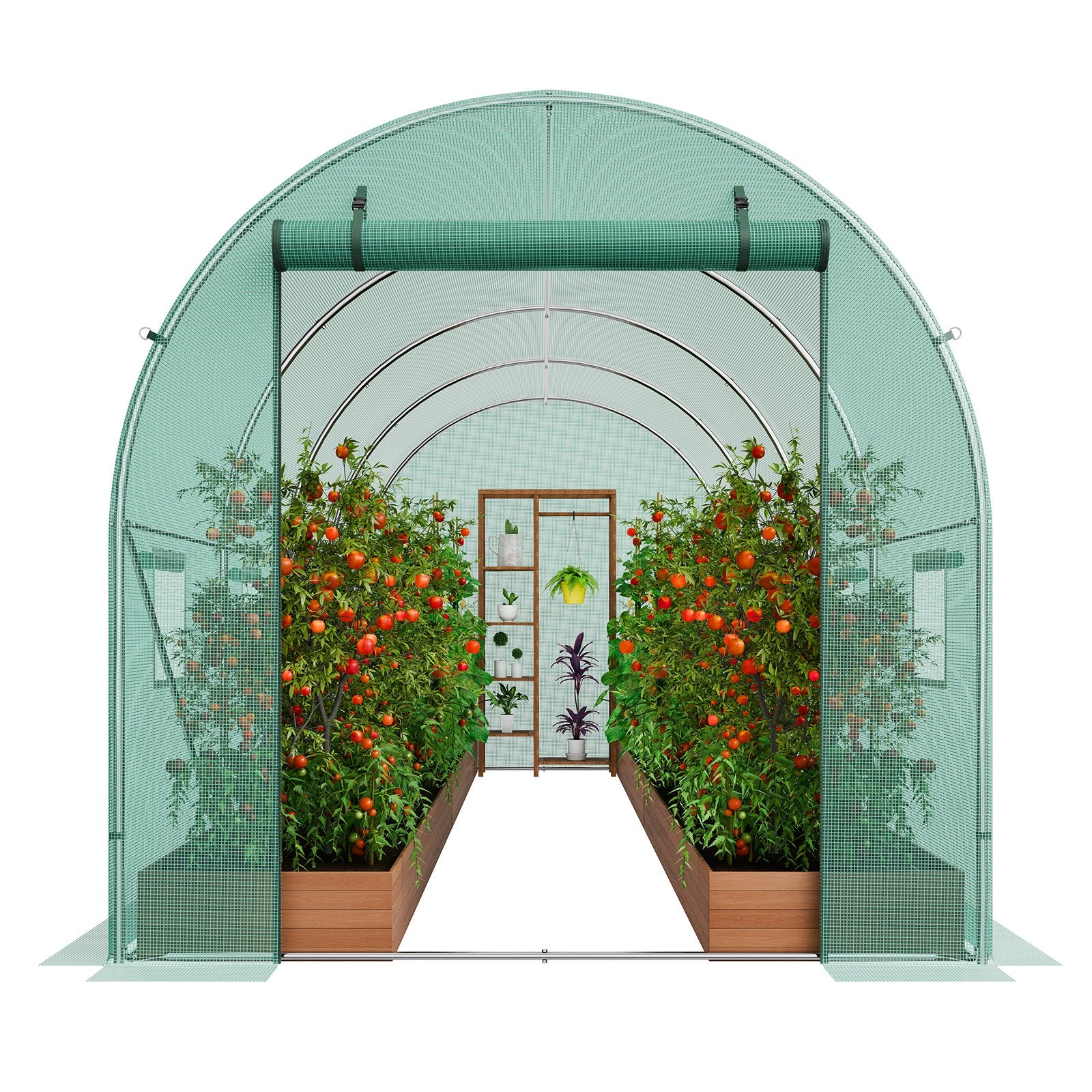 VEVOR Walk-in Tunnel Greenhouse 14.6x6.36x6.3ft Galvanized Frame PE Cover Green