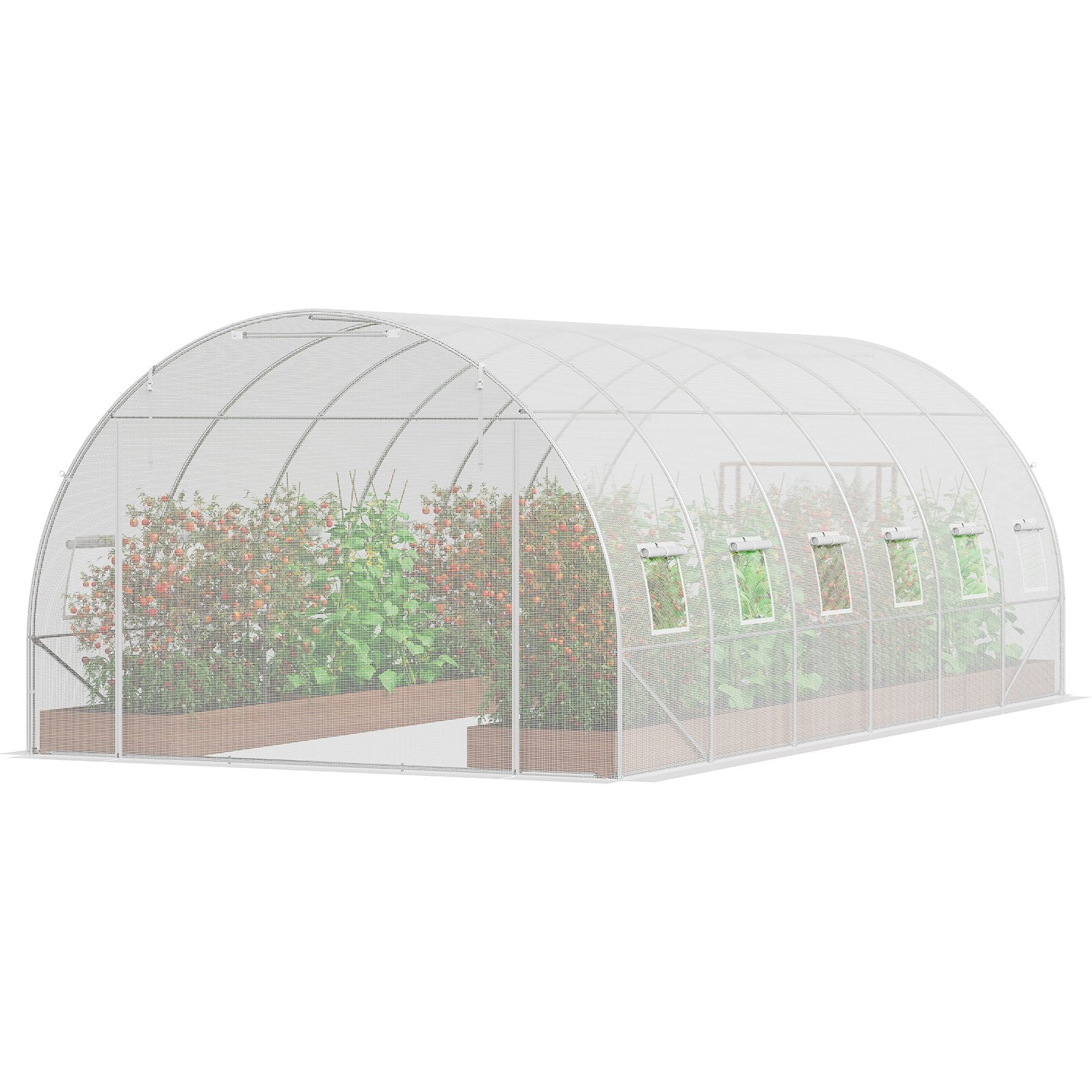 VEVOR Walk-in Tunnel Greenhouse, 19.4x9.7x6.5 ft Hoop House Greenhouse Tunnel, Plant Hot House with Galvanized Steel Frame, White PE Cover, Roll-up Zipper Door and 12 Windows for Outdoor