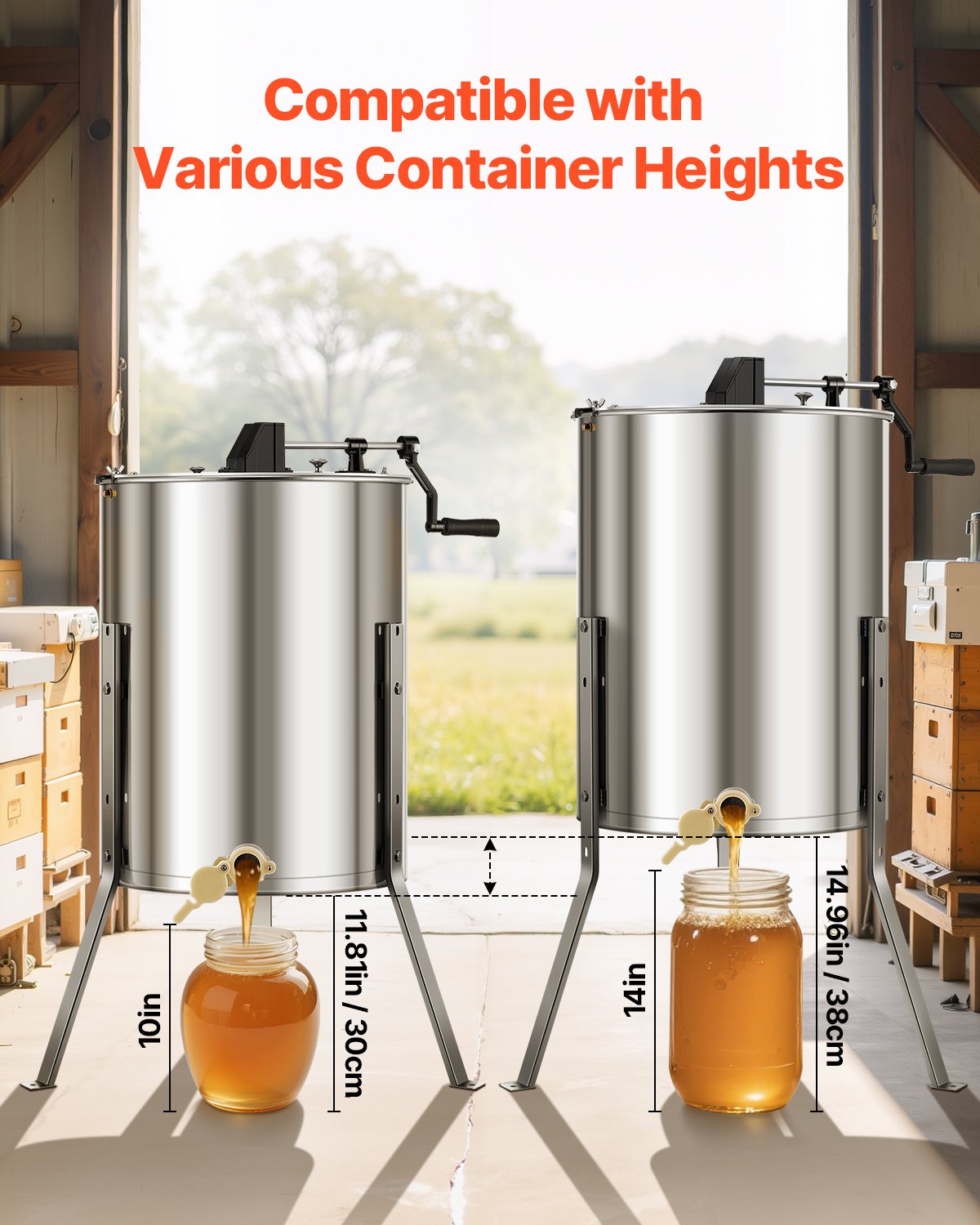 VEVOR Honey Extractor, 4/8 Frame Manual Honey Spinner with Transparent Lid, Stainless Steel Honeycomb Drum Spinner with Height Adjustable Stand, Honeycomb Extraction Equipment for Beekeeping