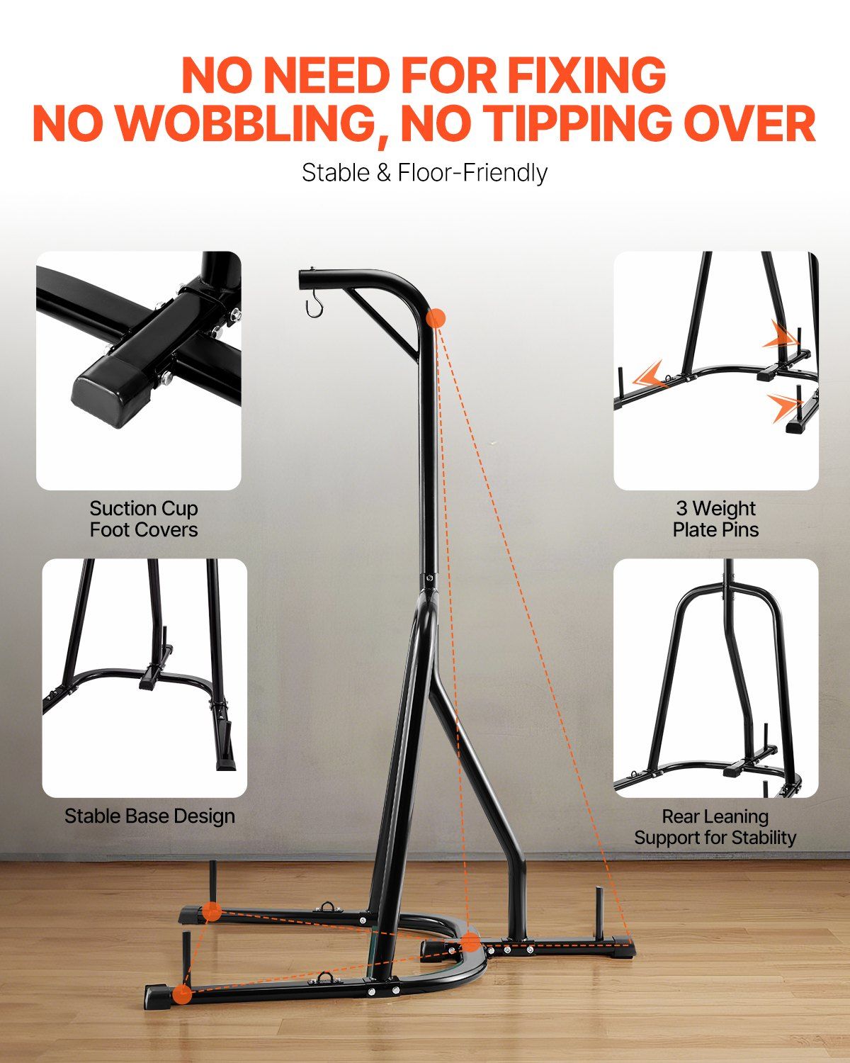 Punching Bag Stand, Steel Heavy Duty Workout Equipment, Boxing Punching Bag Stand, Holds Up to 140 lbs, Freestanding Sandbag Rack with Weighted Base, Training Equipment for Home Gym Fitness