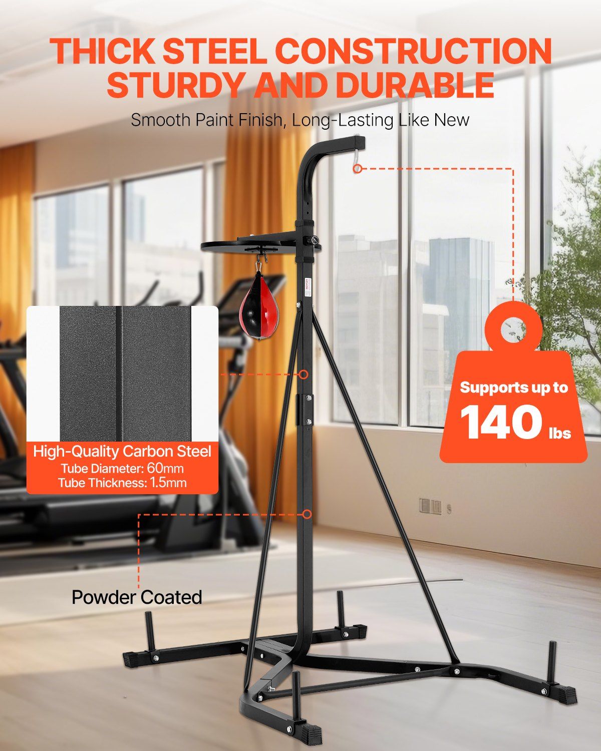 2 in 1 Punching Bag Stand, Steel Heavy Duty Workout Equipment, Adjustable Height Boxing Punching Bag and Speed Bag Stand, Freestanding Sandbag Rack, Holds Up to 140 lbs, for Home Gym Fitness