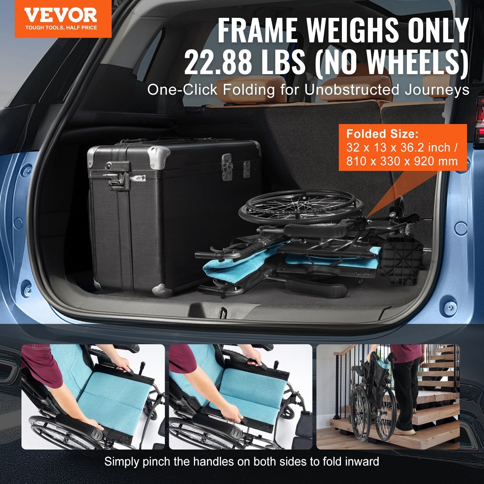 Wheelchair, Durable Aluminum Alloy Ultra-Lightweight Wheelchairs, Portable Wheelchair with Flip-Back Desk-Length Arms, 3-Position Adjustable Footrests, 18-Inch Wide Seat, 250lbs Weight Capacity