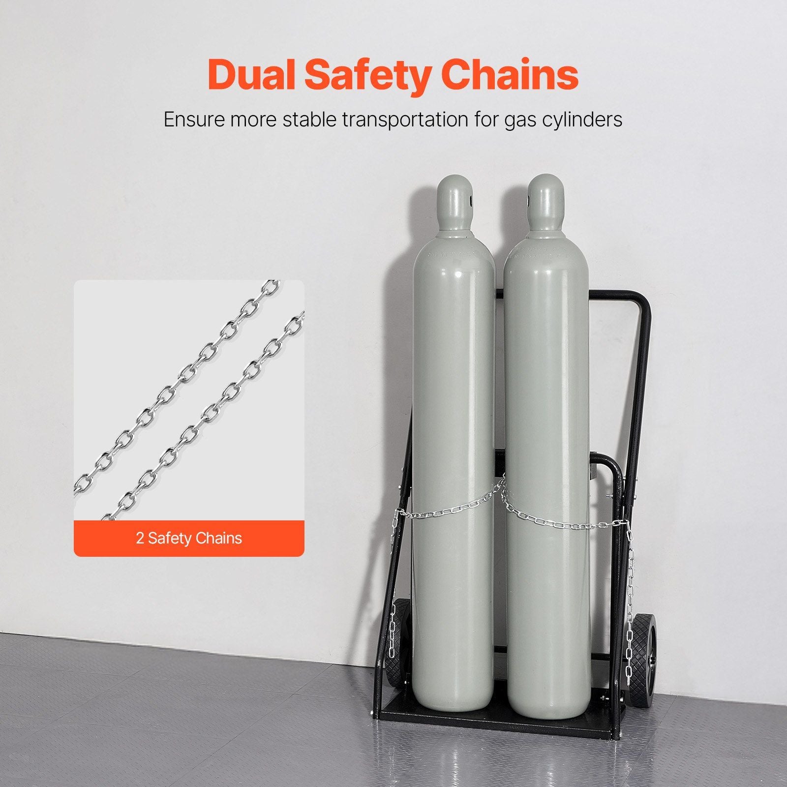 Dual Welding Cylinder Cart, Oxygen Acetylene Tank Cart with 440LBS Static Weight Capacity, 10-Inch Solid Wheels and Tank Storage Safety Chains, Suitable for Double 12.5-Inch Dia. Gas Cylinders