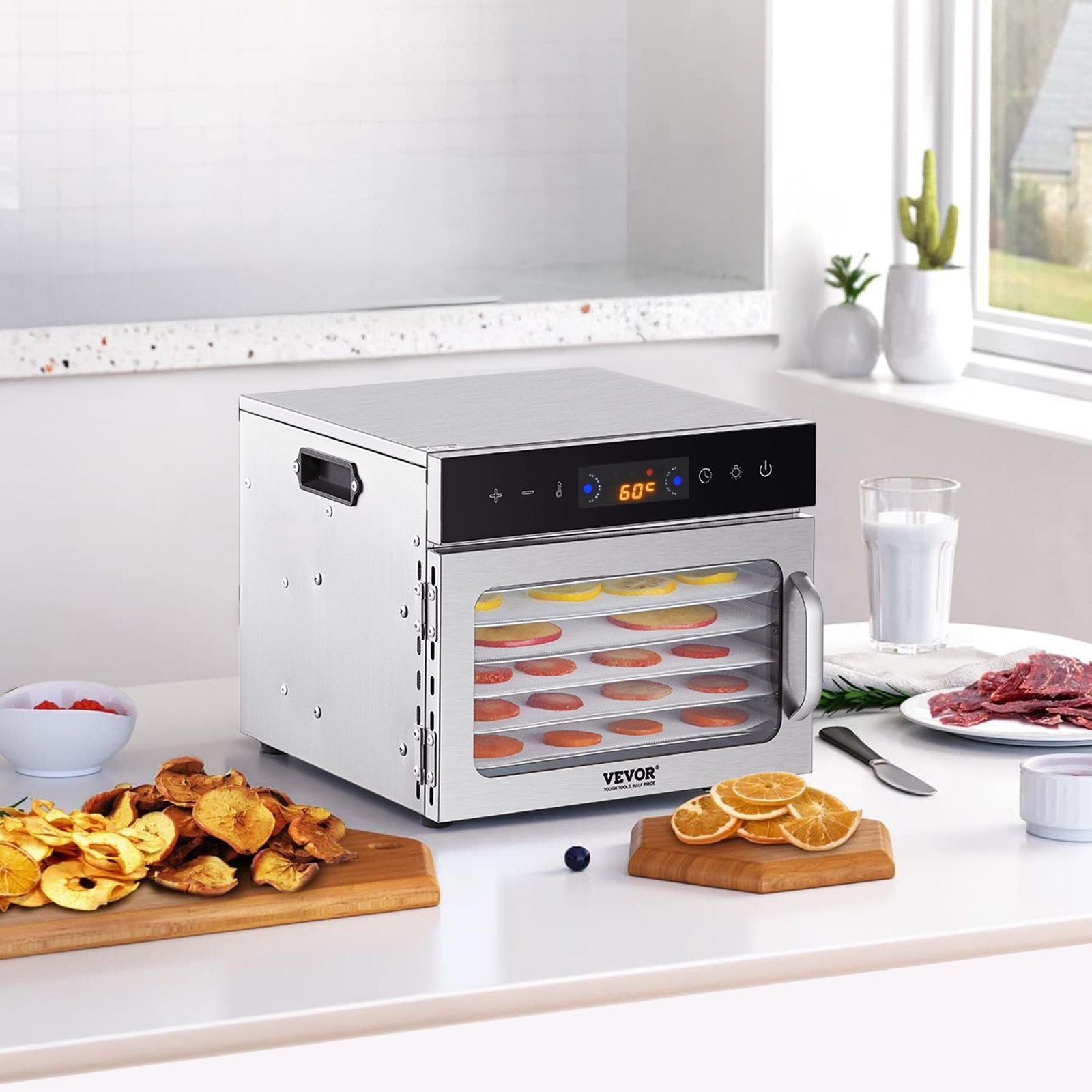 Food Dehydrator Machine, 6 Stainless Steel Trays, 400W Electric Food Dryer with Adjustable Temperature & 24-Hour Timer, Freeze Dryer for Jerky, Meat, Fruit, Vegetables, Herbs, Dog Treats