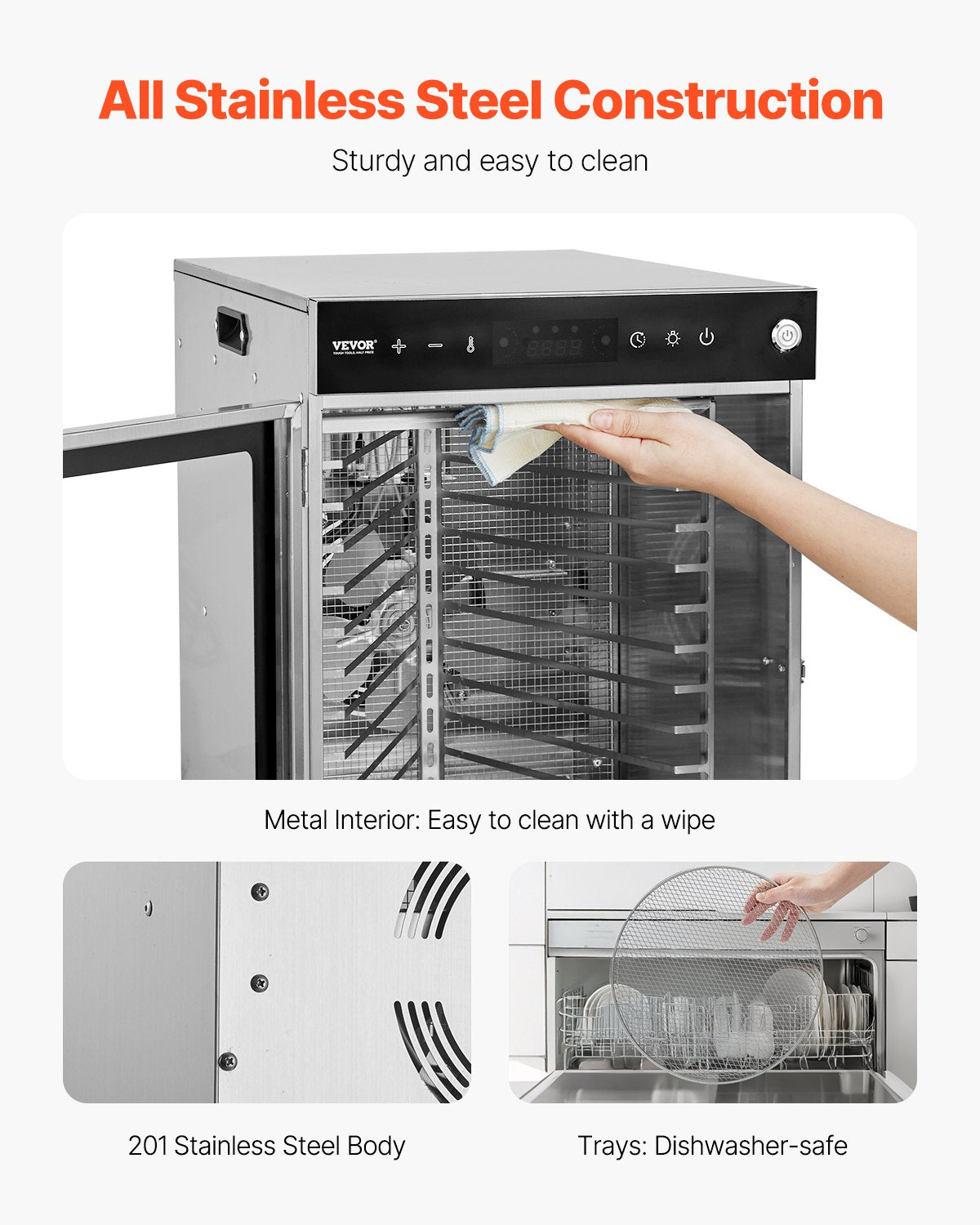 VEVOR 12 Trays Rotary Food Dehydrator Machine Stainless Steel 800W Fruit Drying