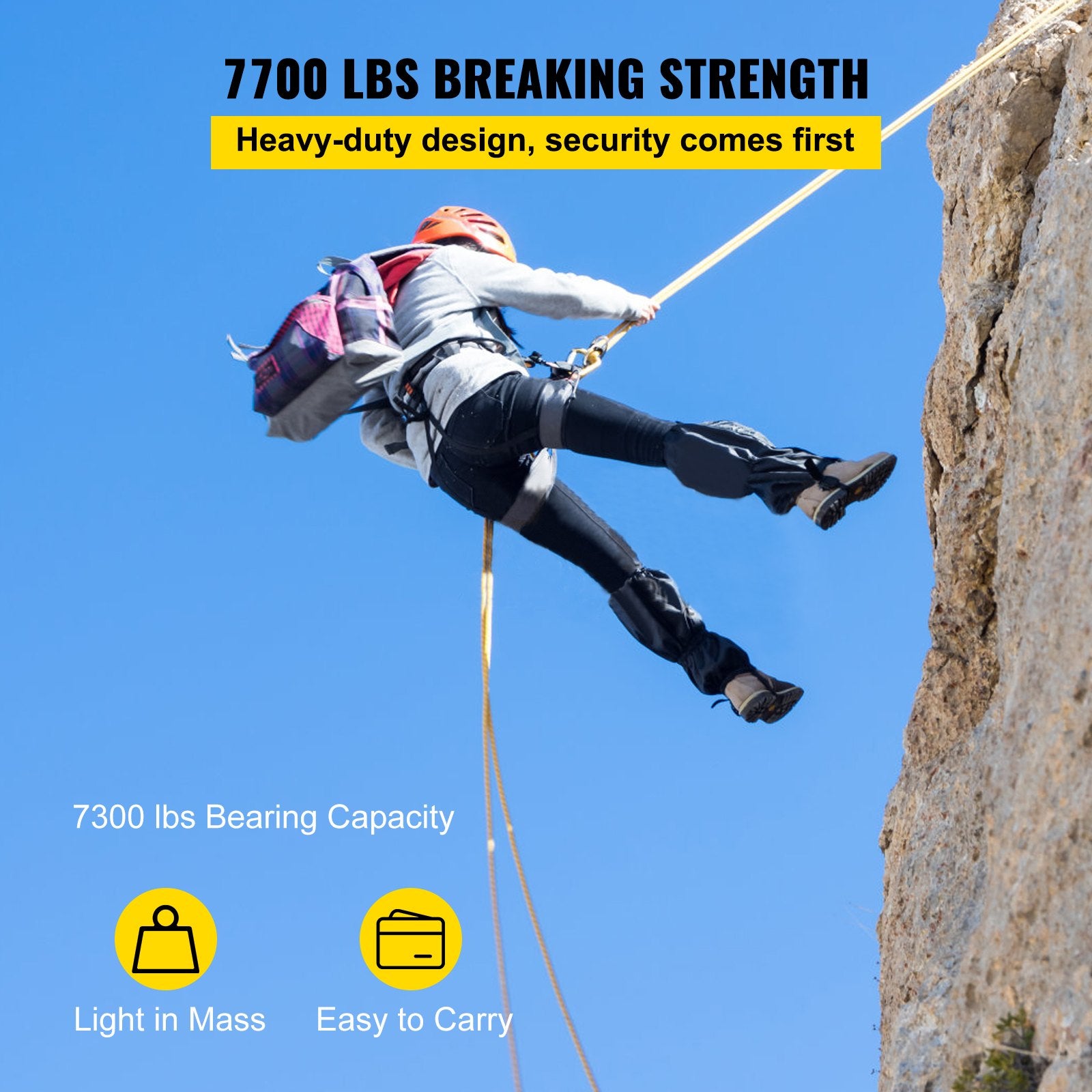 VEVOR Twin Sheave Block and Tackle 1.02-1.27cm 3048-6096cm Twin Sheave Block with Braid Rope 2993.71-3494.93kgs Double Pulley Rigging