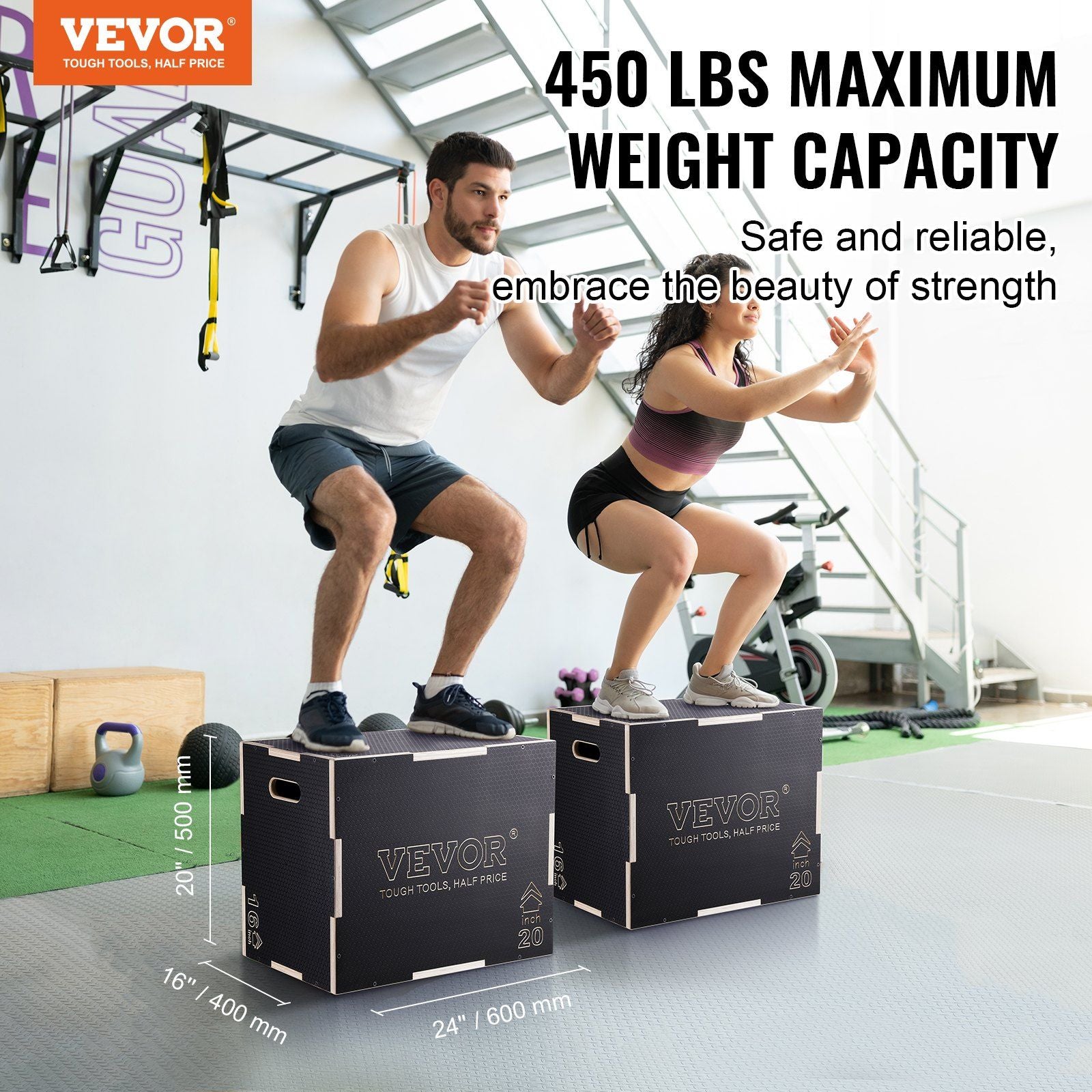 3 in 1 Plyometric Jump Box, 24/20/16 Inch Wooden Plyo Box, Platform & Jumping Agility Box, Anti-Slip Fitness Exercise Step Up Box for Home Gym Training, Conditioning Strength Training, Black