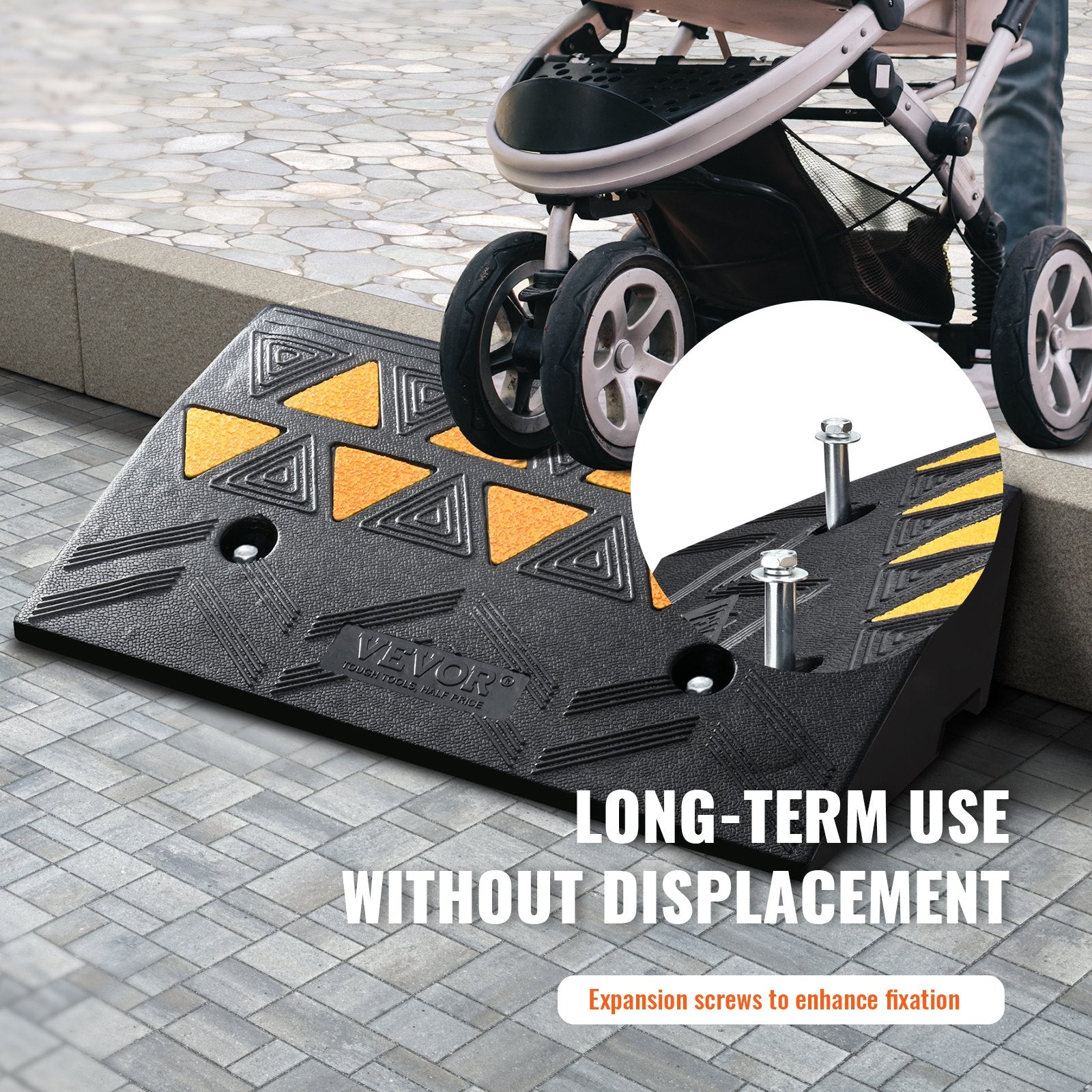 VEVOR Rubber Curb Ramp 10.8 cm Rise Height Sidewalk Curb Ramp, 30 cm Width 50 cm Length Driveway Ramp for Curb, 15T Heavy Duty Rubber Ramp for Forklifts, Trucks, Buses, Cars, Wheelchairs, Bikes