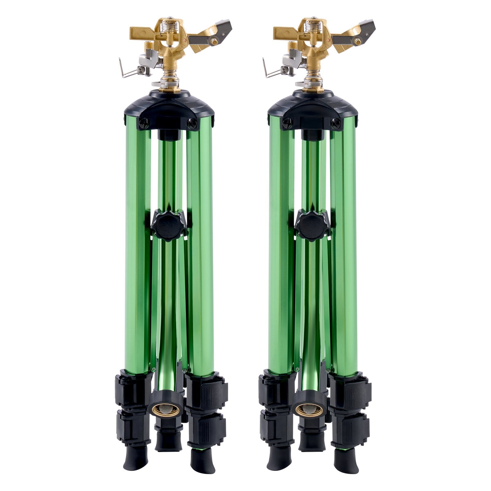 VEVOR Impact Sprinkler on Tripod Base, 2 Packs, Heavy Duty Tripod Sprinklers with Brass Head & G3/4" Connector, 360 Degree Large Area Irrigation Sprinkler, Adjustable Heights Sprinkler for Yard