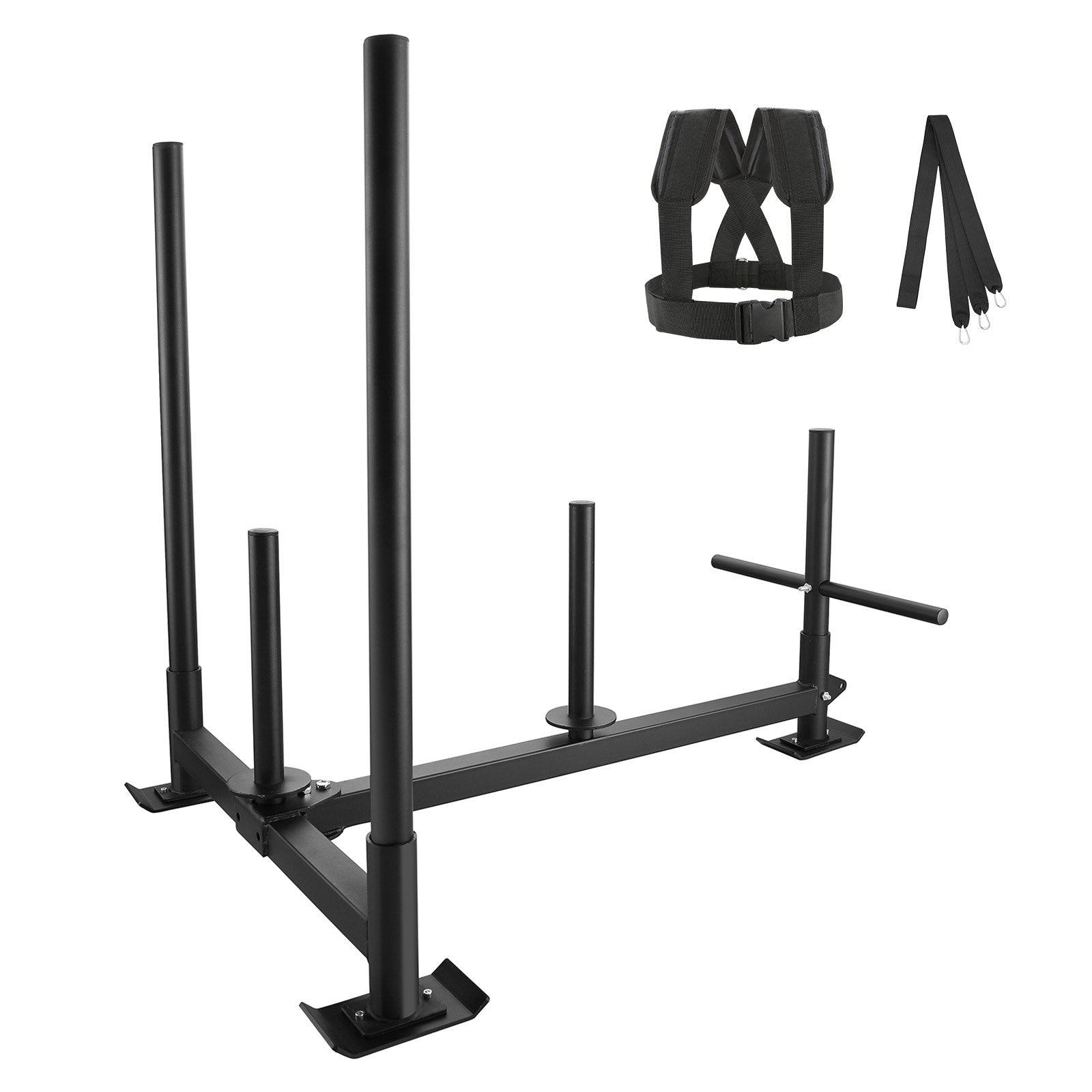 VEVOR Weight Training Sled, Pull Push Power Sled with Handle, Fitness Strength Resistance Training, Steel Workout Equipment for Athletic Exercise & Speed Improvement, Fit for 5 cm Weight Plate, Black