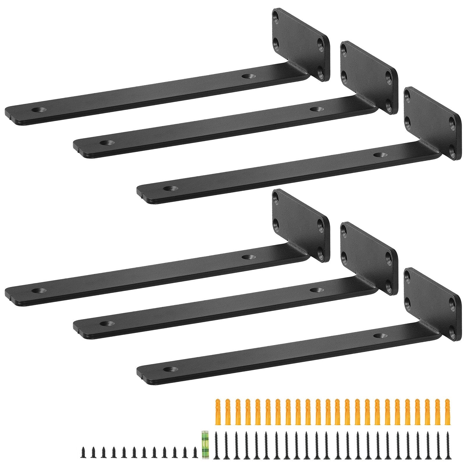 VEVOR Shelf Bracket, 31cmL x 10cmW x 4.5cmH 6 Pcs, Heavy Duty Floating Shelf Brackets, Brackets for Shelves, 5mm Thick Matte Black L Shelf Bracket,Steel Shelving Brackets with 72.6 kg Load Capacity