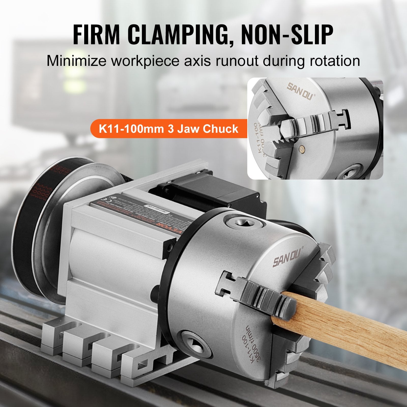 VEVOR Dividing Head, K11-100mm 3-Jaw Chuck, CNC Router Milling Machine Rotational Axis 4th Axis A Axis Indexing Head, 65 mm Center Height MT2 Tailstock 6:1 Gear Ratio, Universal for Engraving