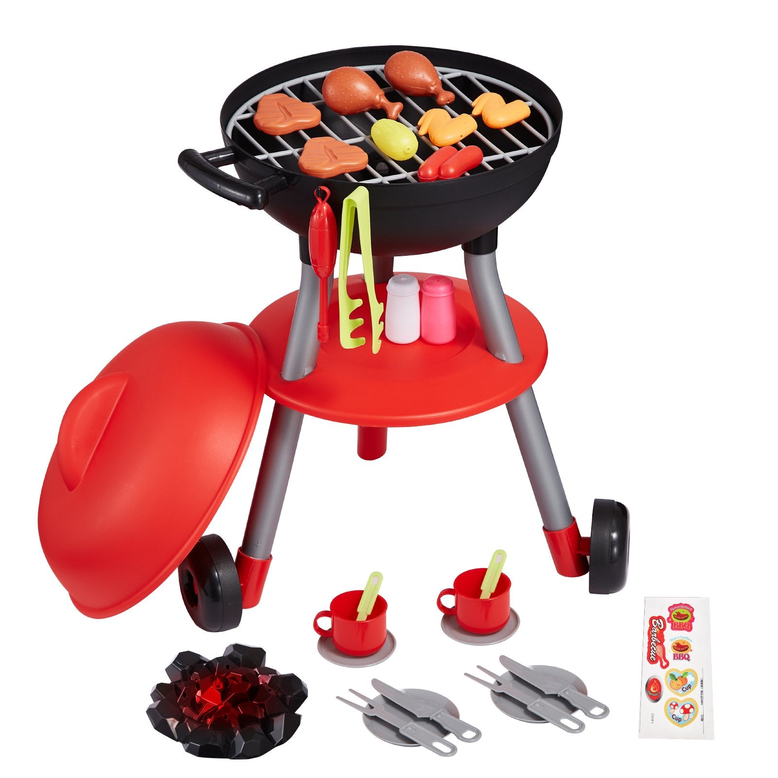 VEVOR 28 PCS BBQ Grill Playset, Kids Toys Kitchen Playset with Sound & Light, Little Chef Play, Interactive Grill Play Food Cooking Playset Barbecue Toy Grill for Toddlers Boys Girls 3-5 Birthday Gift