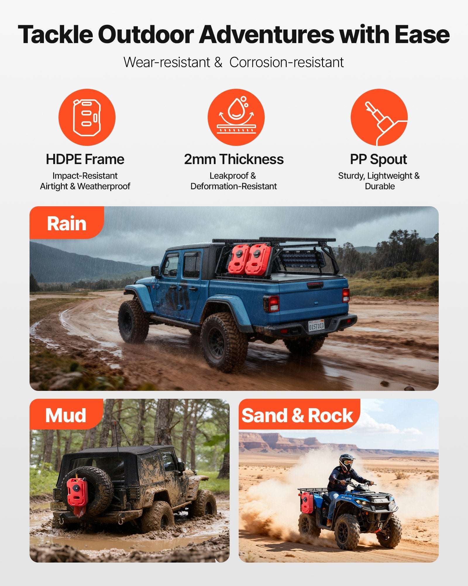 VEVOR Fuel Container, 10 L, Gas Can with Spout and Lockable Bracket, 15 L/min Max Flow Rate, Secure & Leak-proof, Portable Flat Fluid Container for Most Cars Motorcycle ATV UTV, Red