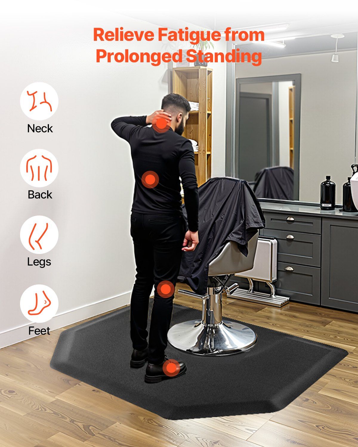 Salon Mat for Hair Stylist, 1225 x 1505 mm Hexagon Salon Chair Mat Anti Fatigue, 13mm Thickened Barber Shop Floor Mat with Round Cut Out, Easy-to-Clean PVC Surface & Anti-Trip Beveled Edges