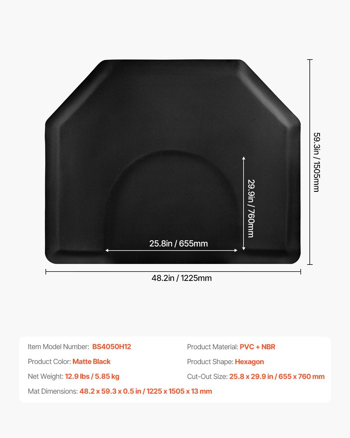 Salon Mat for Hair Stylist, 1225 x 1505 mm Hexagon Salon Chair Mat Anti Fatigue, 13mm Thickened Barber Shop Floor Mat with Round Cut Out, Easy-to-Clean PVC Surface & Anti-Trip Beveled Edges