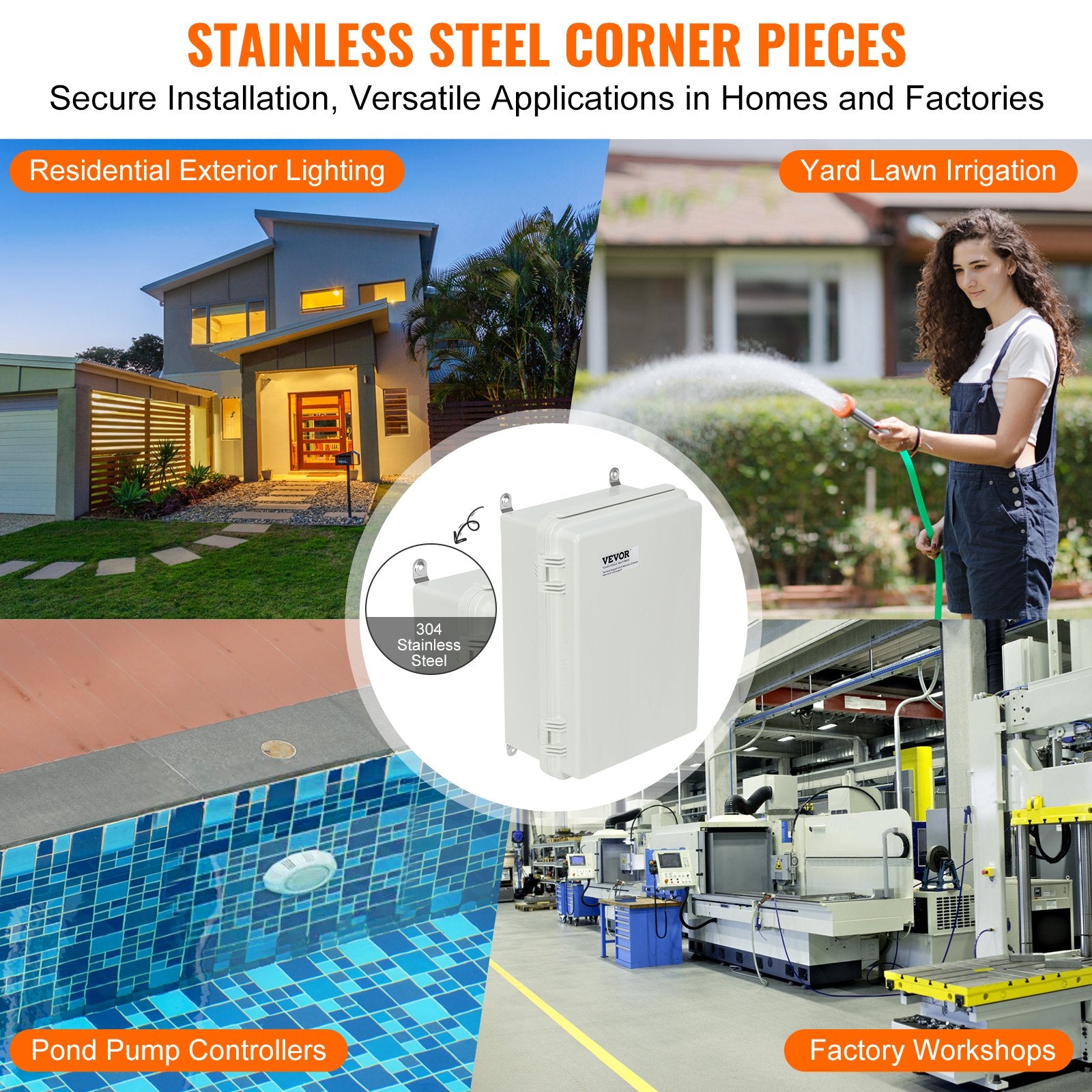 VEVOR Outdoor Electrical Junction Box, 300 x 200 x 180 mm, ABS Plastic Electrical Enclosure Box with Hinged Cover Stainless Steel Latch, IP67 Dustproof Waterproof for Outdoor Electrical Projects