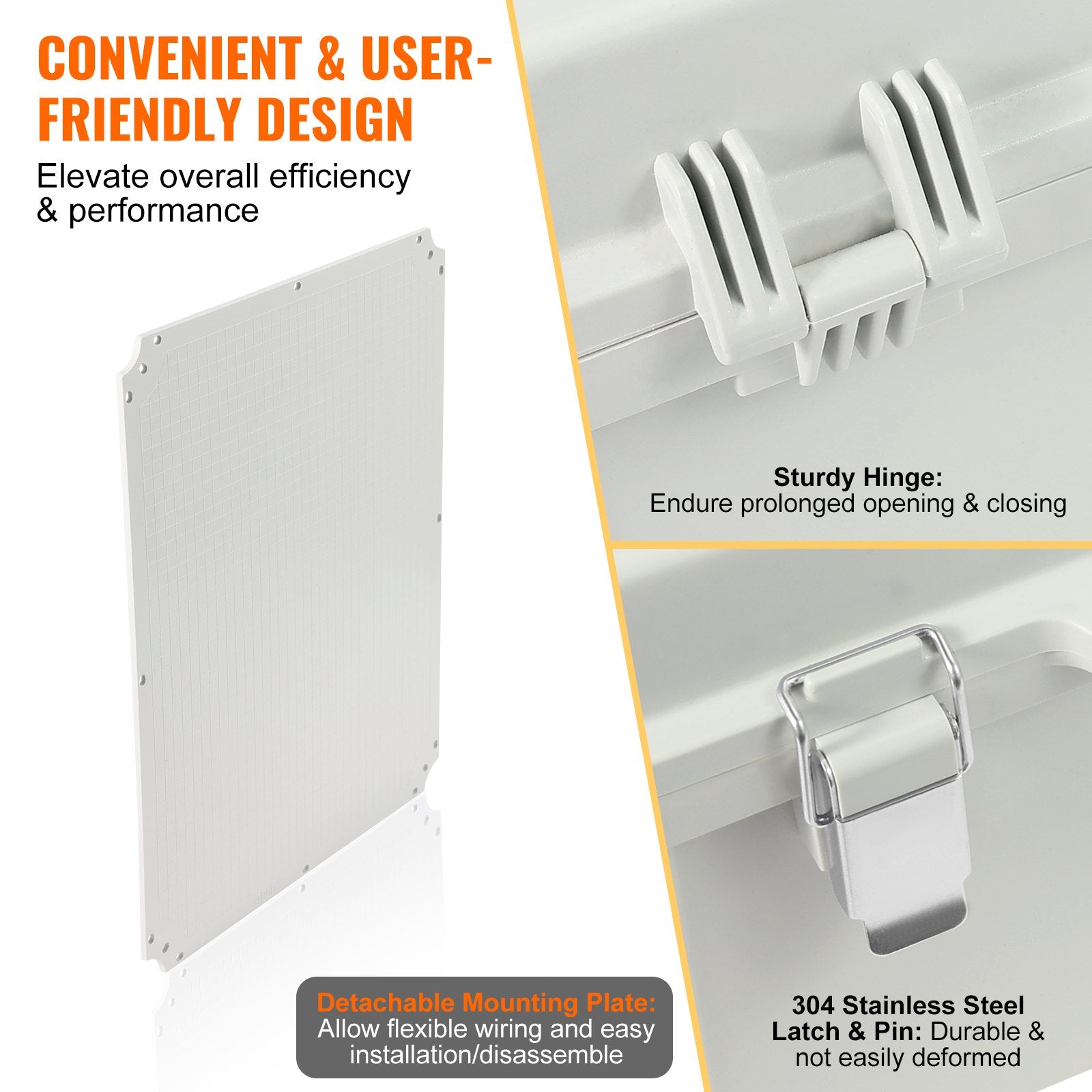 VEVOR Outdoor Electrical Junction Box, 350 x 250 x 150 mm, ABS Plastic Electrical Enclosure Box with Hinged Cover Stainless Steel Latch, IP67 Dustproof Waterproof for Outdoor Electrical Projects