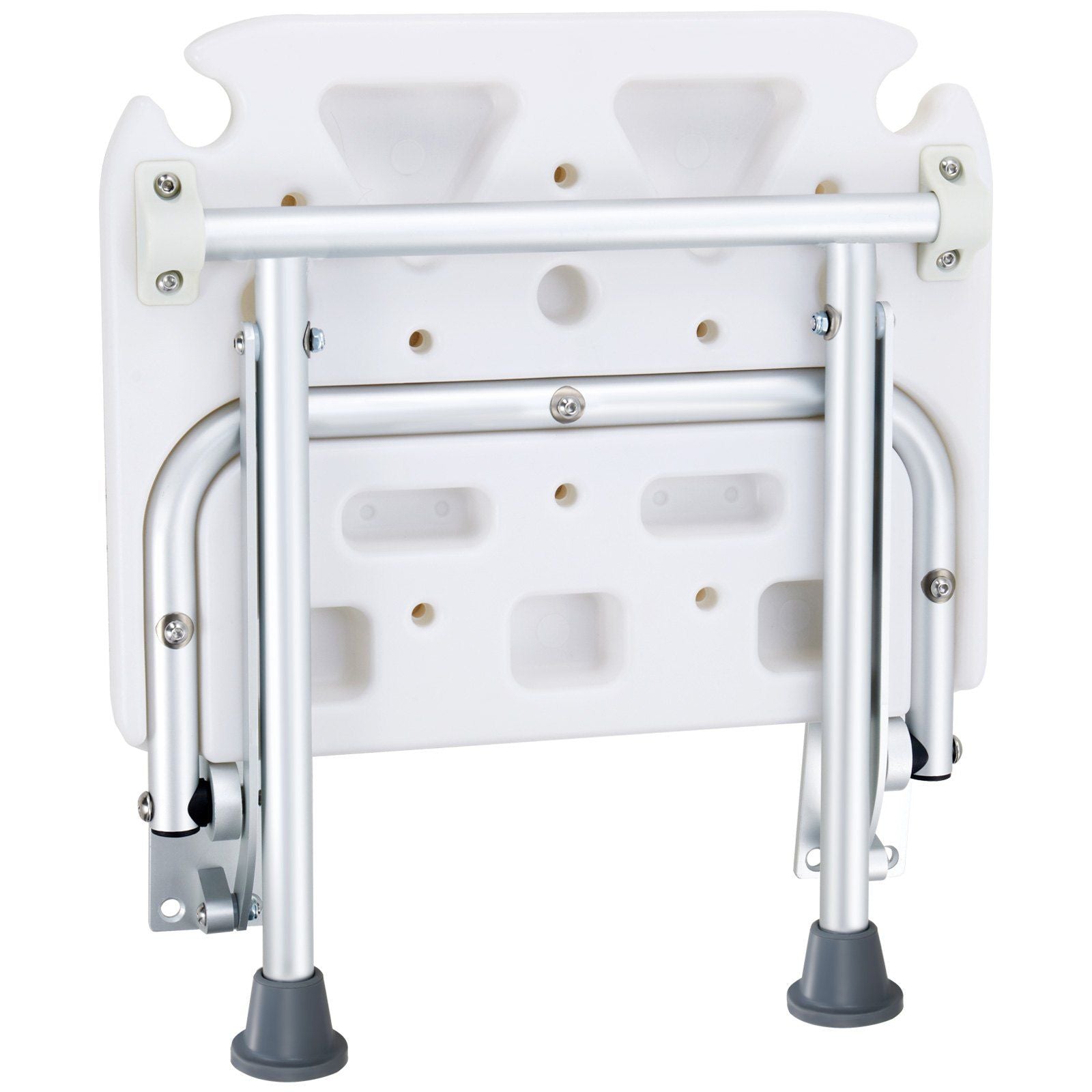 Folding PE Shower Seat, 15.7'' x 14.8'' Unfolded, Wall Mounted Fold Up Shower Bench with 500 lbs Load Capacity, Space Saving Fold Down Shower Chair for Seniors Pregnant Women Children Adults