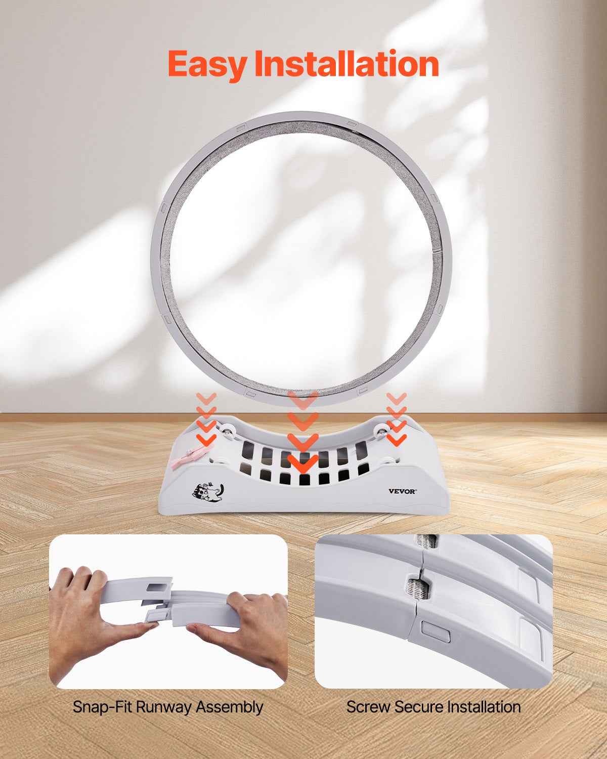 VEVOR Cat Exercise Wheel, 31.5 in, Large Cat Running Wheel with Secure Brake & Carpeted Runway, Quiet Operation Cat Treadmill, Indoor Cats Exerciser Wheel for Pets Weight Loss & Health White