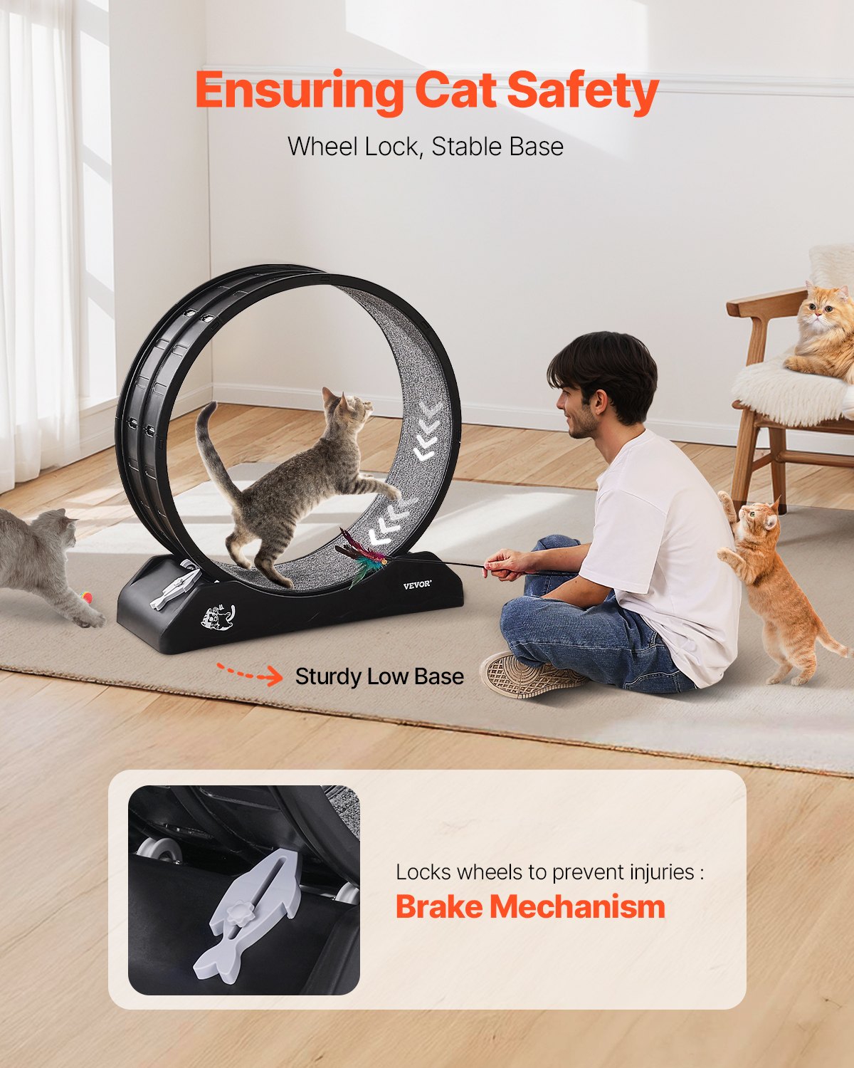 VEVOR Cat Exercise Wheel, 31.5 in, Large Cat Running Wheel with Secure Brake & Carpeted Runway, Quiet Operation Cat Treadmill, Indoor Cats Exerciser Wheel for Pets Weight Loss & Health Black