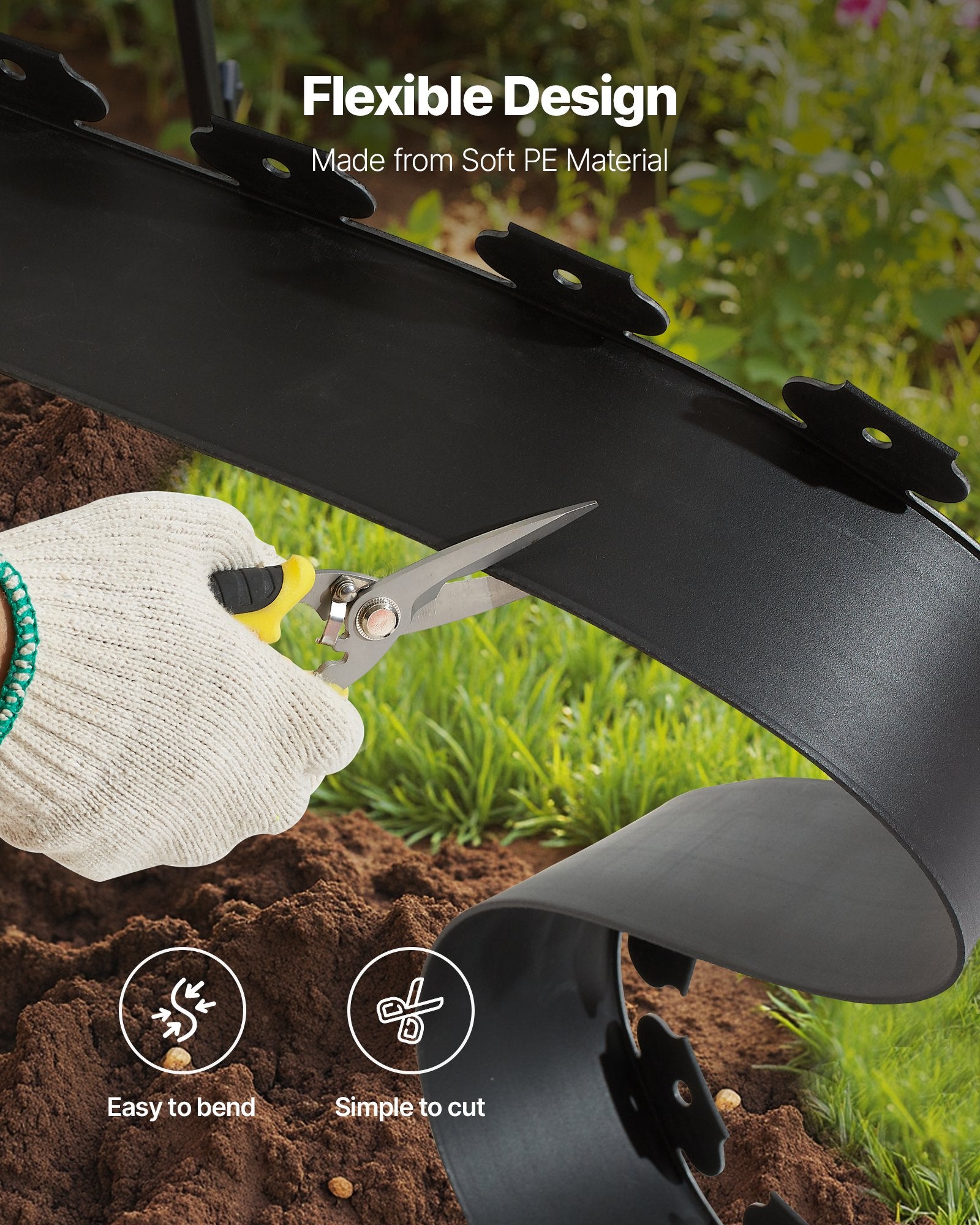 VEVOR Landscape Edging, 2000 x 10 cm Plastic Garden Border Edging with 30 Spikes & 2 Ground Stakes, No Dig, Flexible Lawn Edgings Roll, UV-Resistant Mini Fence Borders for Flower Beds Yard Paver