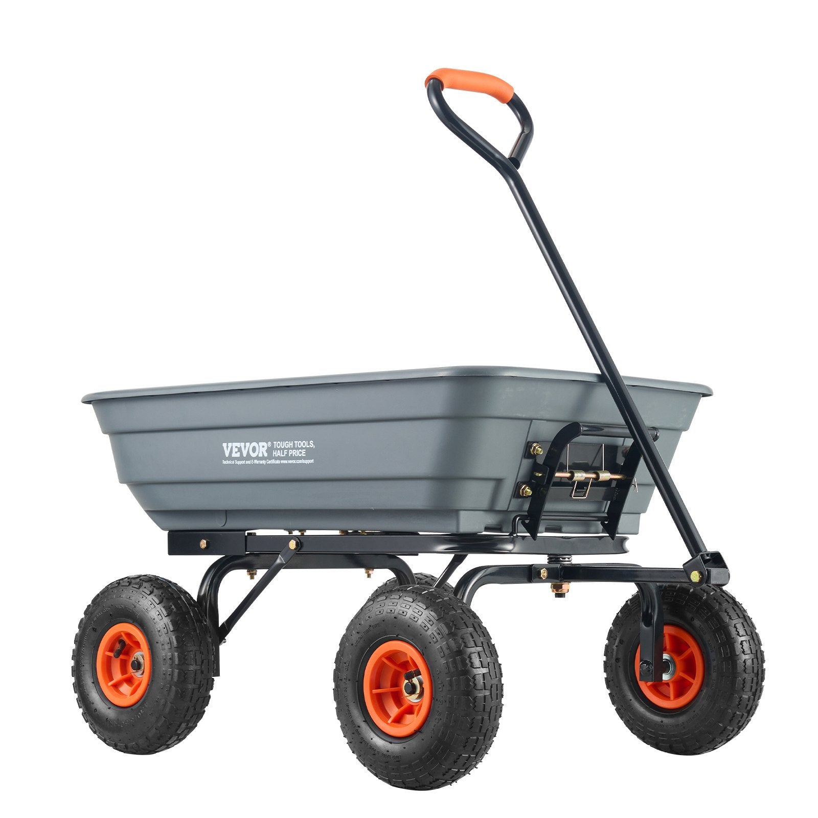 VEVOR Dump Cart, Poly Garden Dump Cart with Easy to Assemble Steel Frame, Dump Wagon with 2-in-1 Convertible Handle, Utility Wheelbarrow 272kg/ 600lbs Capacity, 25.5cm/ 10 inch Tires