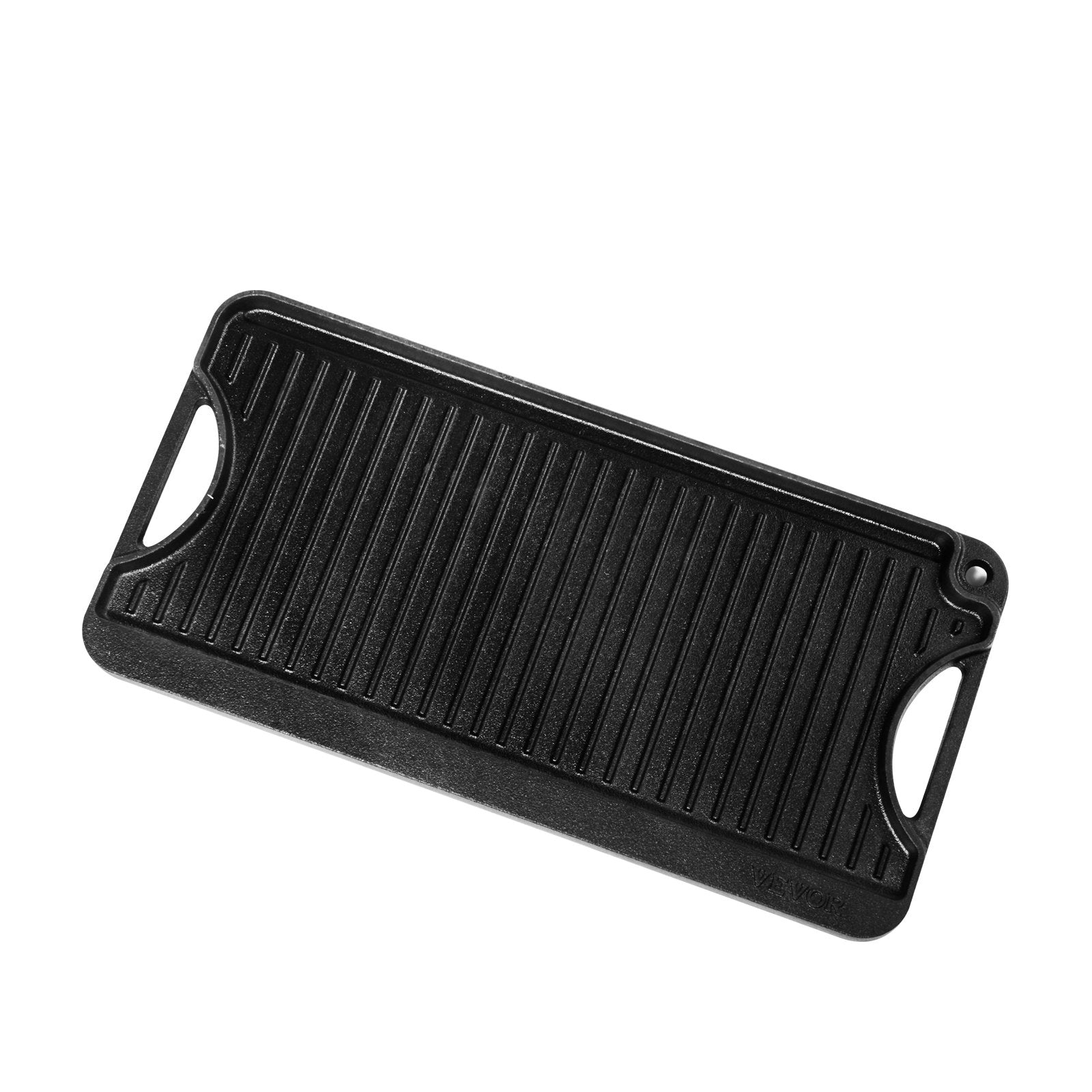 VEVOR Reversible Grill/Griddle, 20x10 inch Pre-Seasoned Cast Iron Griddle, Portable Rectangular Pan with Handle, Family Cookware for Indoor/Outdoor Stove Top Burner, Gas, Camping BBQ, Black