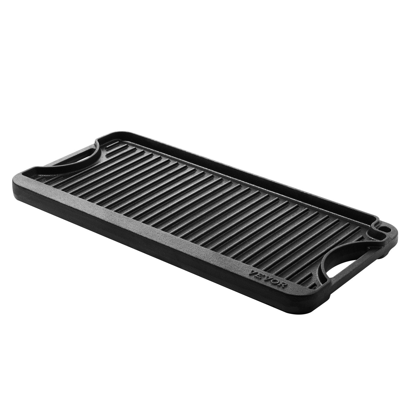 VEVOR Reversible Grill/Griddle, 20x10 inch Pre-Seasoned Cast Iron Griddle, Portable Rectangular Pan with Handle, Family Cookware for Indoor/Outdoor Stove Top Burner, Gas, Camping BBQ, Black