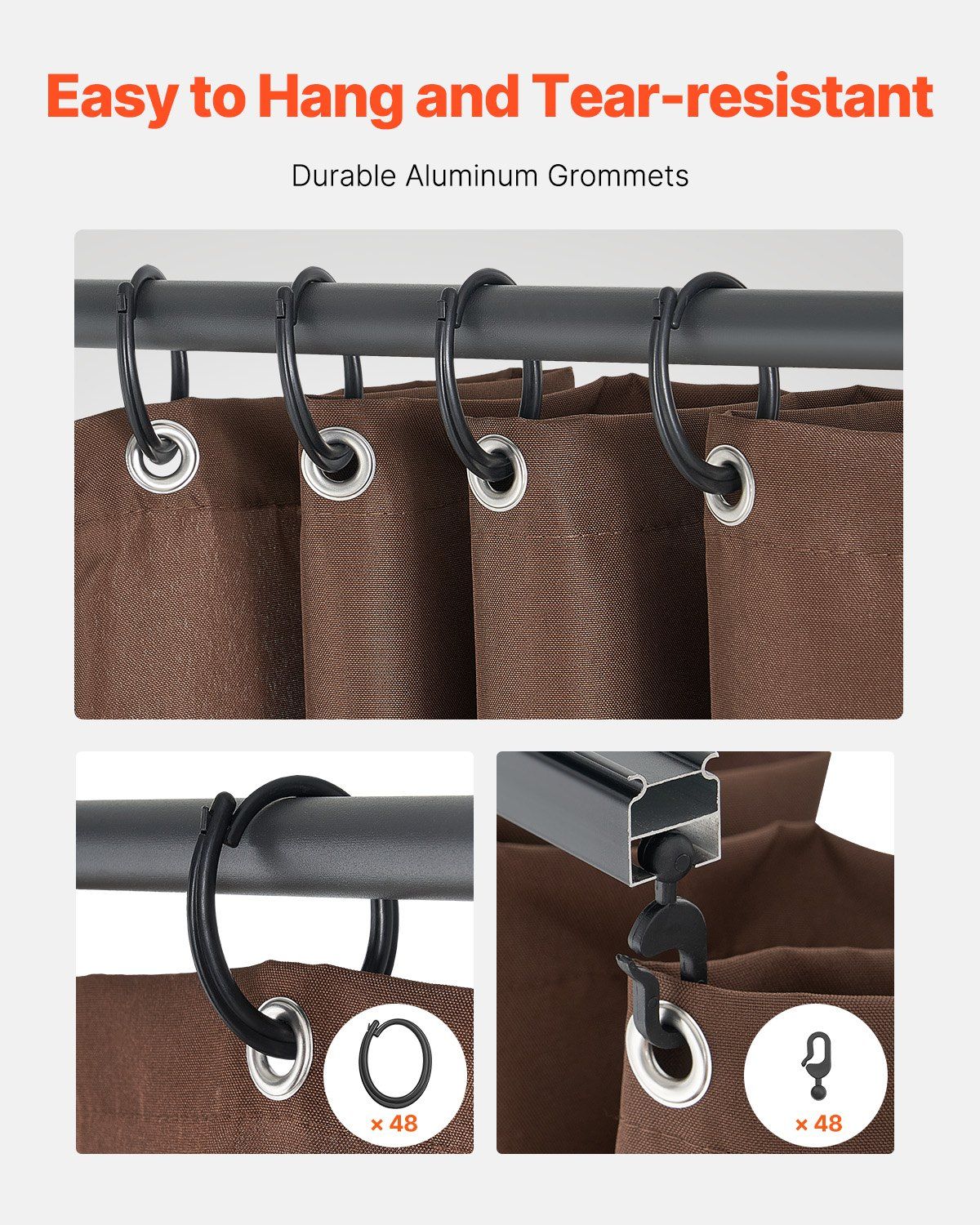 Gazebo Curtains Outdoor, Fit Most 2840 x 2840 x 2110 mm Gazebos, 4-Panel Sidewall Gazebo Privacy Curtains with Zippers, Outdoor Curtain Replacement for Patio Canopy, Only Curtain, Coffee