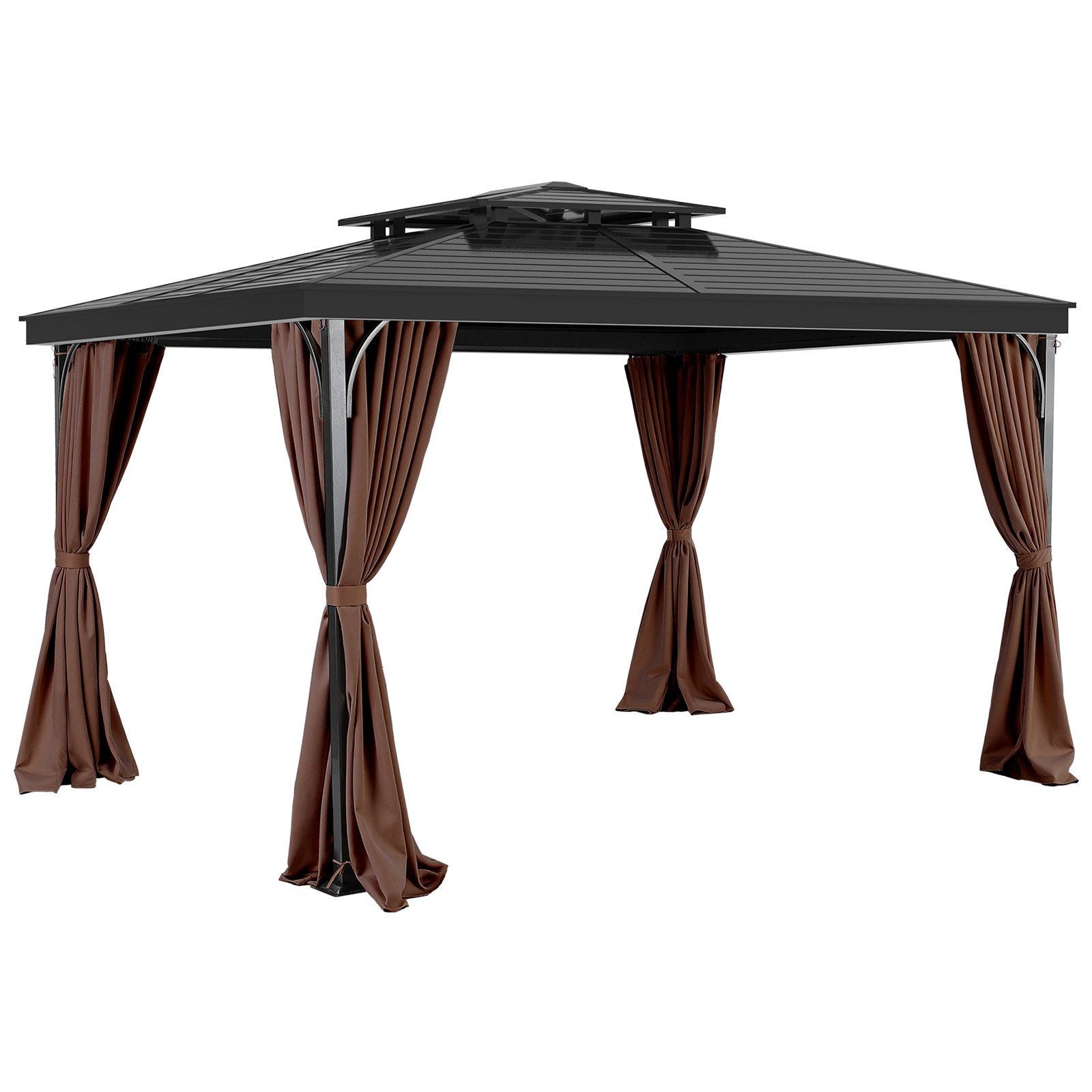 Gazebo Curtains Outdoor, Fit Most 2840 x 2840 x 2110 mm Gazebos, 4-Panel Sidewall Gazebo Privacy Curtains with Zippers, Outdoor Curtain Replacement for Patio Canopy, Only Curtain, Coffee