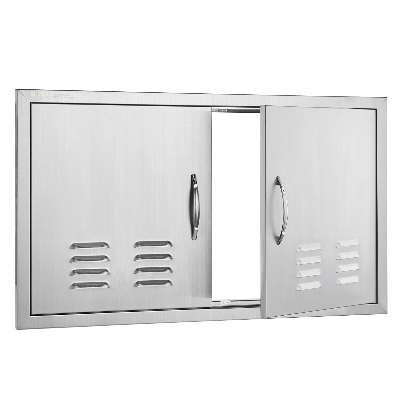 BBQ Access Door, 914x534 mm Double Outdoor Kitchen Door, Stainless Steel Flush Mount Door, Wall Vertical Door with Handles and Vents, for BBQ Island, Grilling Station, Outside Cabinet