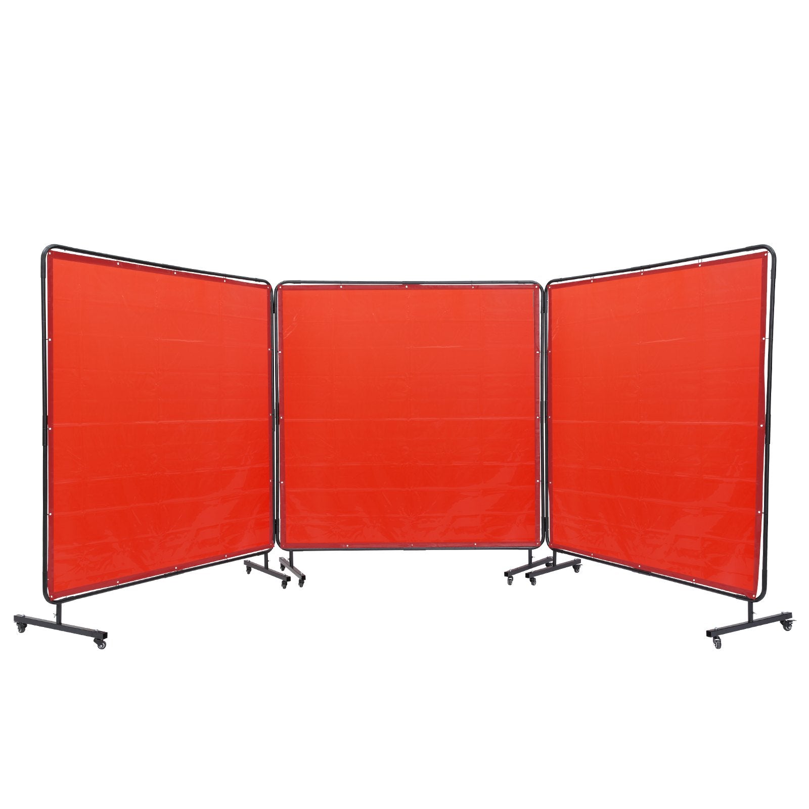 VEVOR Welding Screen with Frame, 6' x 6' 3 Panel Welding Curtain Screens, Flame-Resistant Vinyl Welding Protection Screen on 12 Swivel Wheels (6 Lockable), Moveable & Professional for Workshop, Red