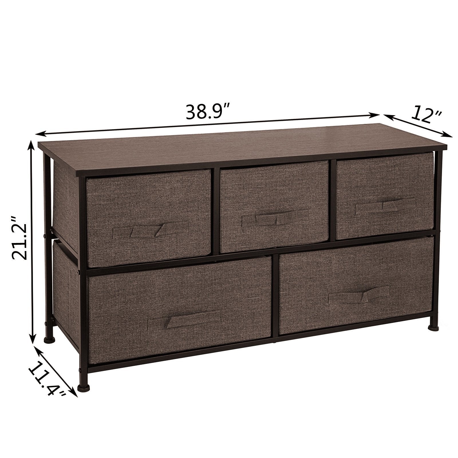 VEVOR Dresser Storage Tower with 5 Fabric Drawer Steel Frame Storage Cabinet Bin Storage Organizer Unit Fabric Cube Dresser Chest Cabinet Coffee Wide (Coffee/Wide)