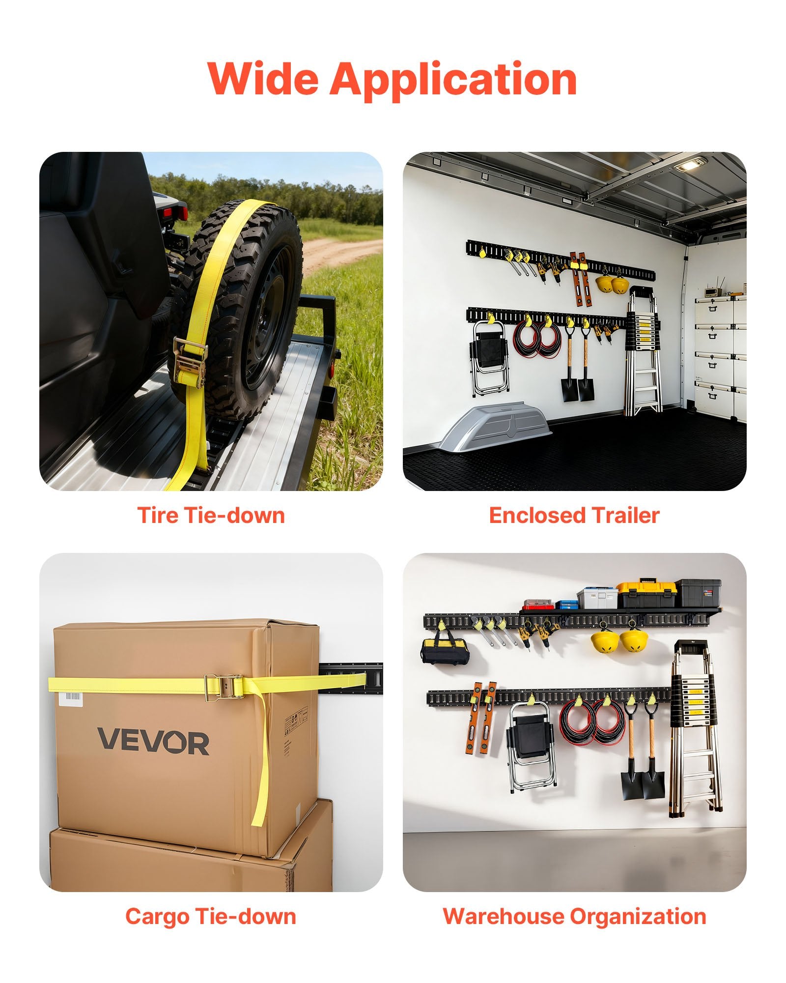 VEVOR E-Track Tie-Down Rails, 4 Pack, 2.3 m E Track Rails Secures Cargo & Heavy Loads Up to 909 kg, Trailer Tie-Down System Suitable for Garages, Vans, Motorcycle Tie Downs, ATV Mountings