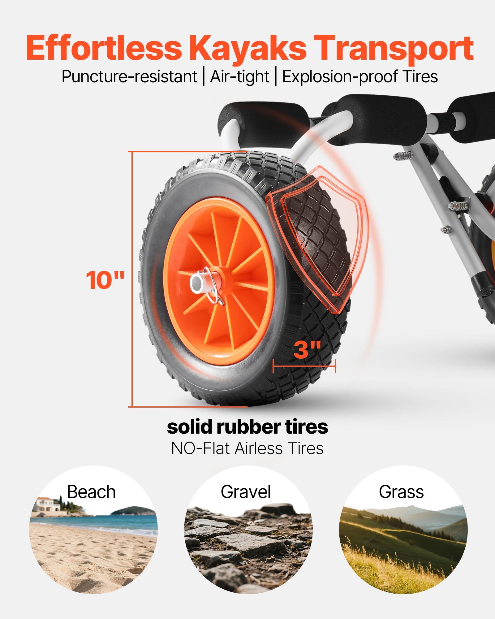 VEVOR Kayak Cart, 90 kg Load Capacity, Foldable Kayak Trolley with 25.4 cm Solid Rubber Tires & 1 Ratchet Strap, Paddle Board Trolley for Carrying Kayaks, Canoes, Paddleboards, Float Mats, Jon Boats