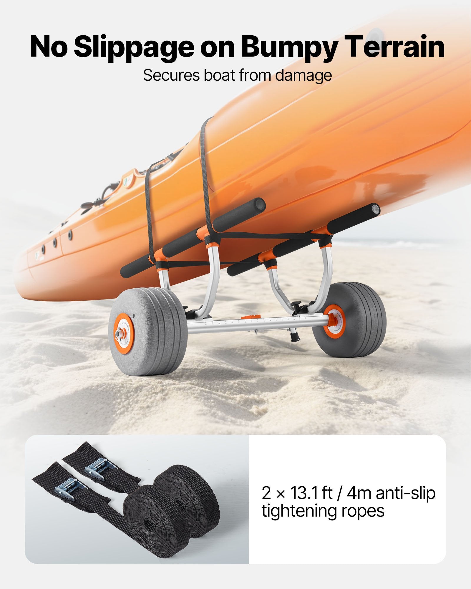 VEVOR Kayak Cart, 158.8 kg Load Capacity, Kayak Trolley with 30.5 cm Inflatable PU Tires & 2 Straps, Assembles & Disassembles Within Seconds, Paddle Board Trolley for Carrying Kayaks and Canoes