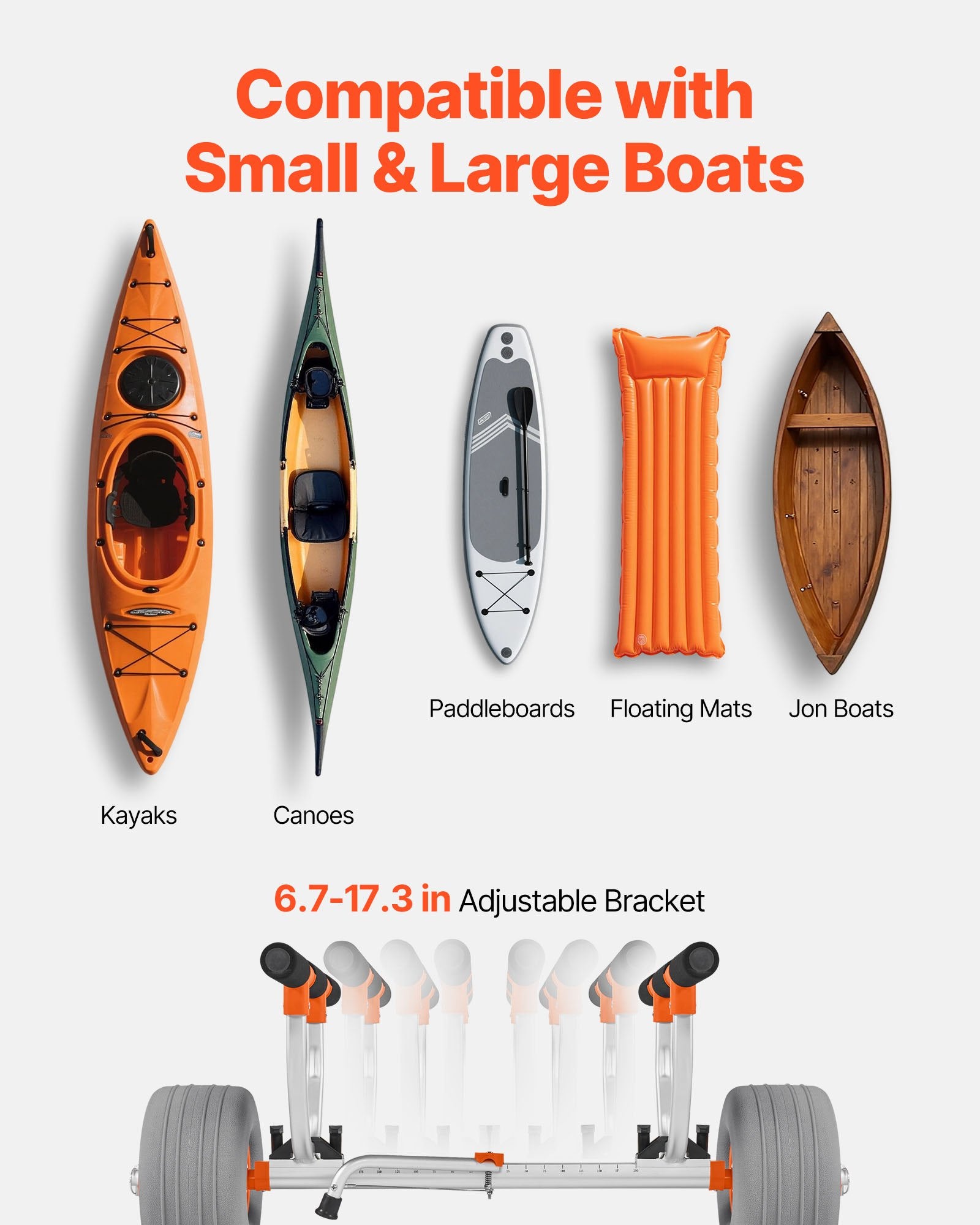 VEVOR Kayak Cart, 158.8 kg Load Capacity, Kayak Trolley with 30.5 cm Inflatable PU Tires & 2 Straps, Assembles & Disassembles Within Seconds, Paddle Board Trolley for Carrying Kayaks and Canoes