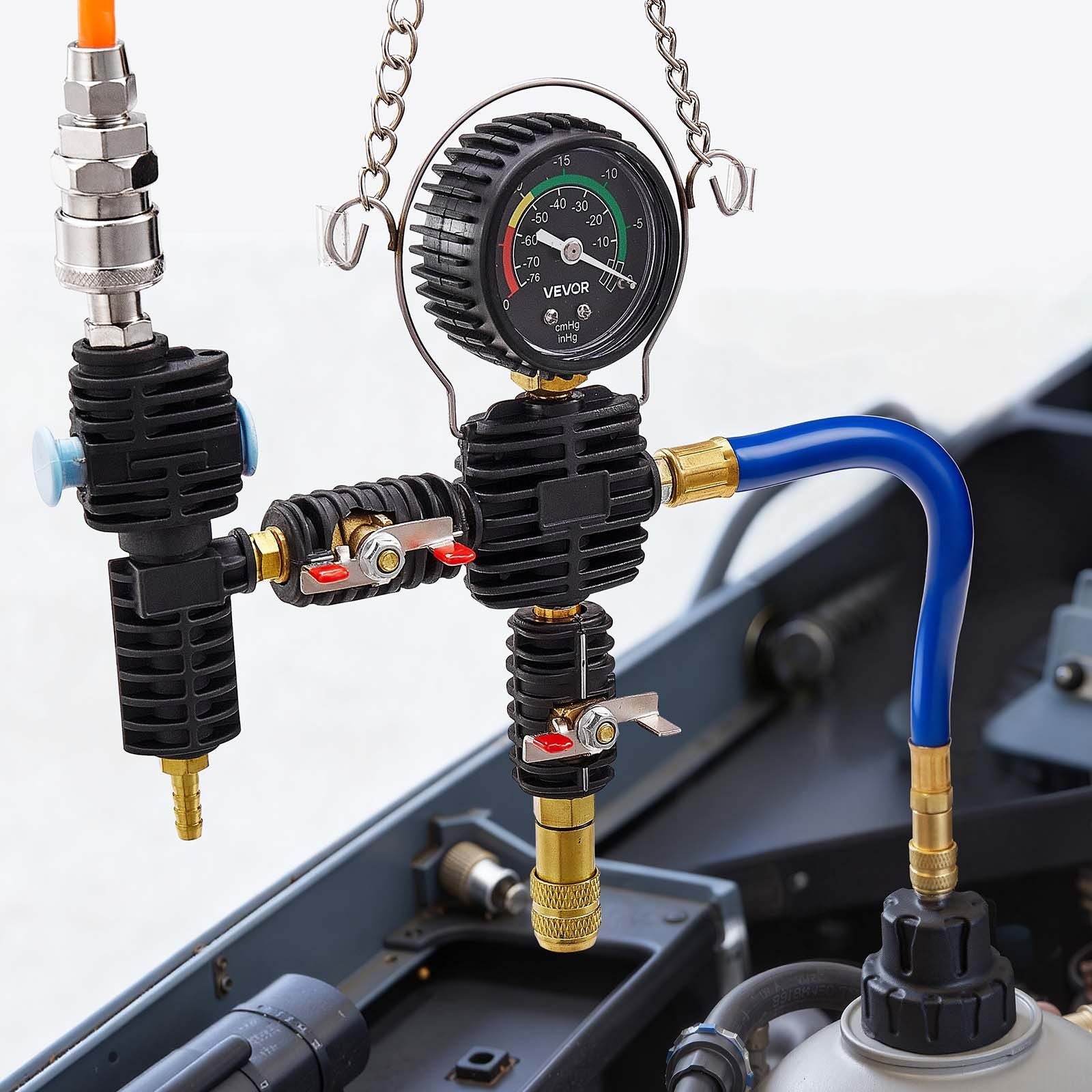 Coolant Pressure Tester Kit, 47Pcs Radiator Vacuum Refill Kit with 3 Metal Adapters, Universal Fit, Automotive Cooling System Pressure Tester Tool, with Pressures Pump & Plastic Filler
