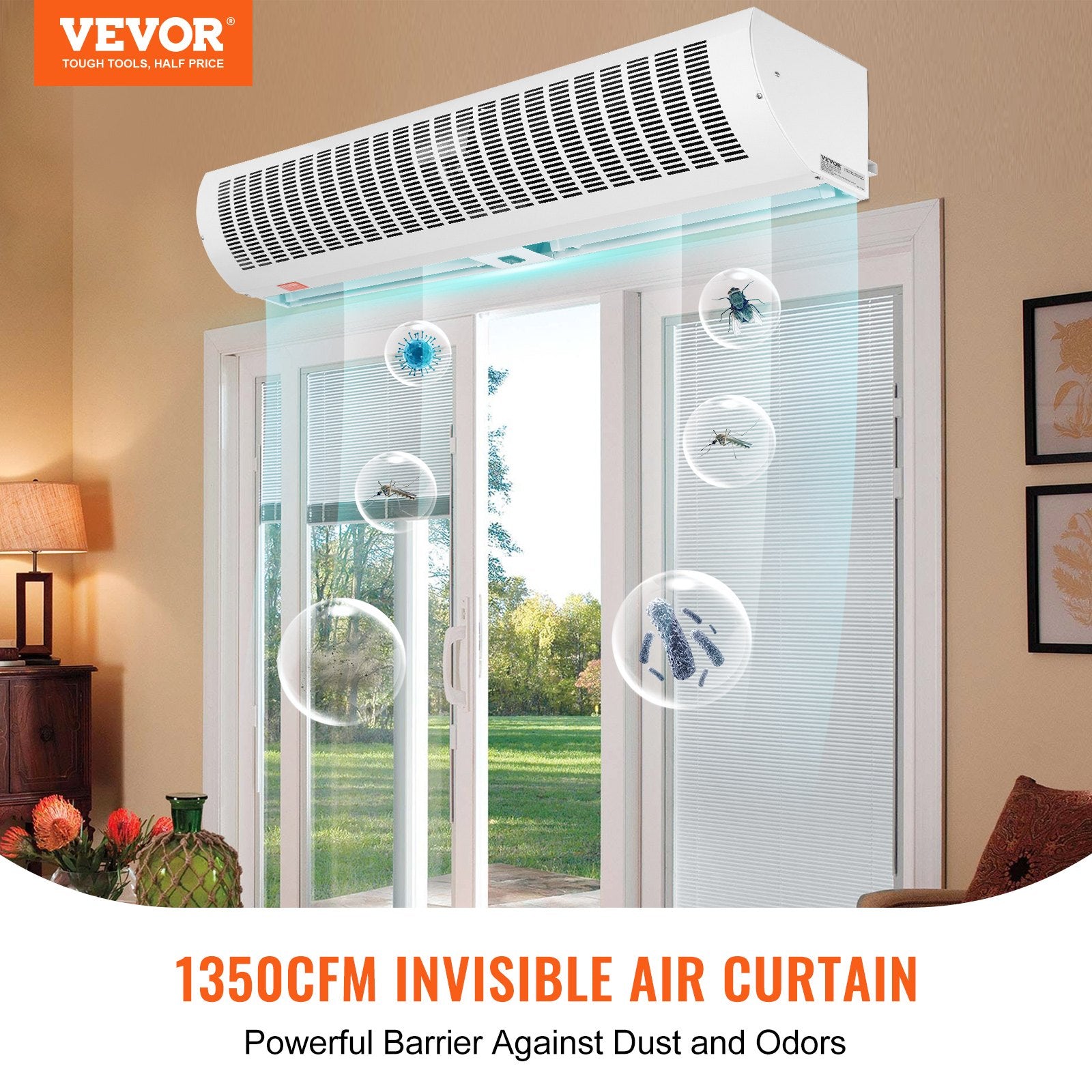 VEVOR 1.1m Commercial Indoor Air Curtain Super Power 2 Speeds 2292m_/h, UL Certified Wall Mounted Air Curtains for Doors, Indoor Over Door Fan with Heavy Duty Limit Switch, Easy-Install Unheated