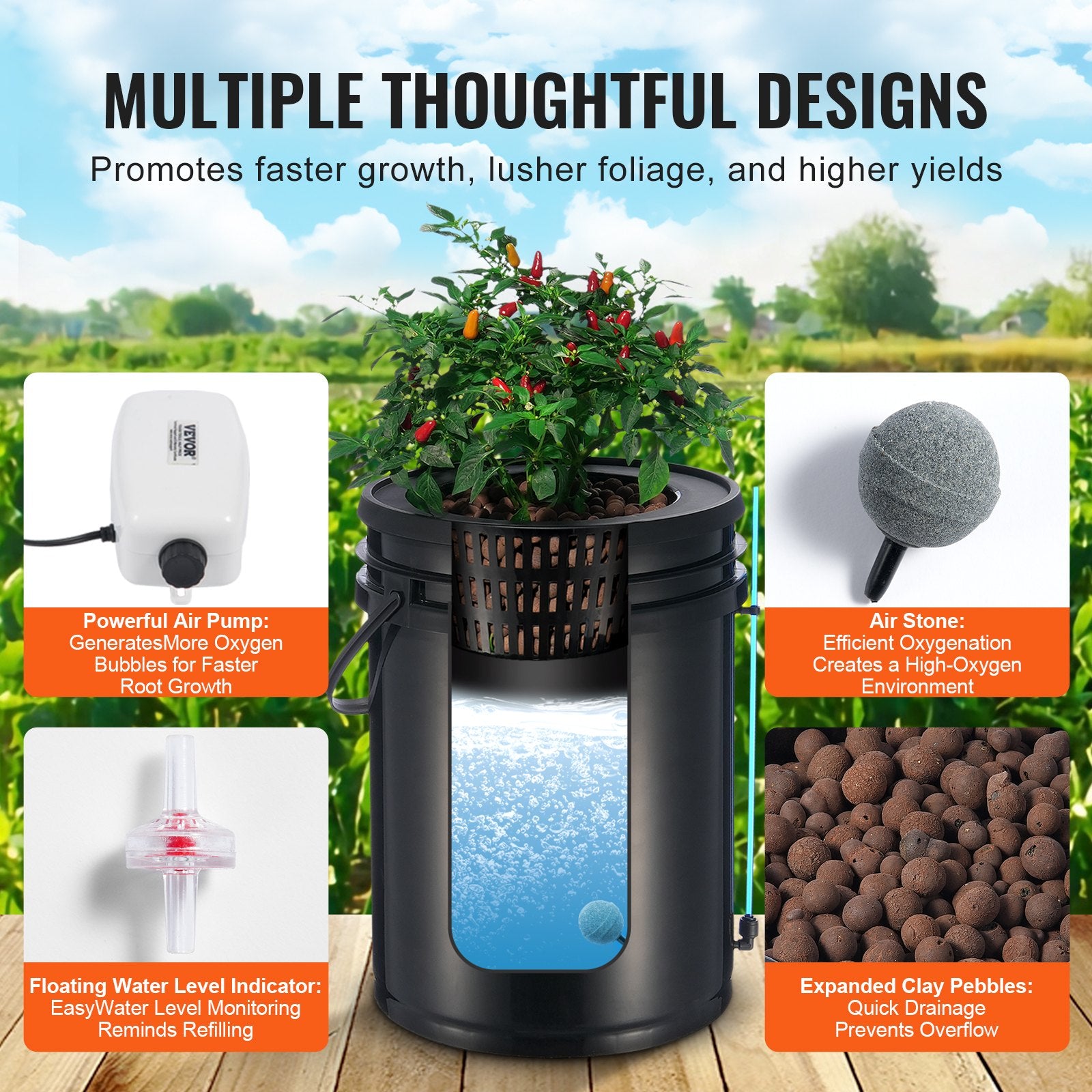 VEVOR DWC Hydroponics Grow System Deep Water Culture with Top Drip 2 Buckets