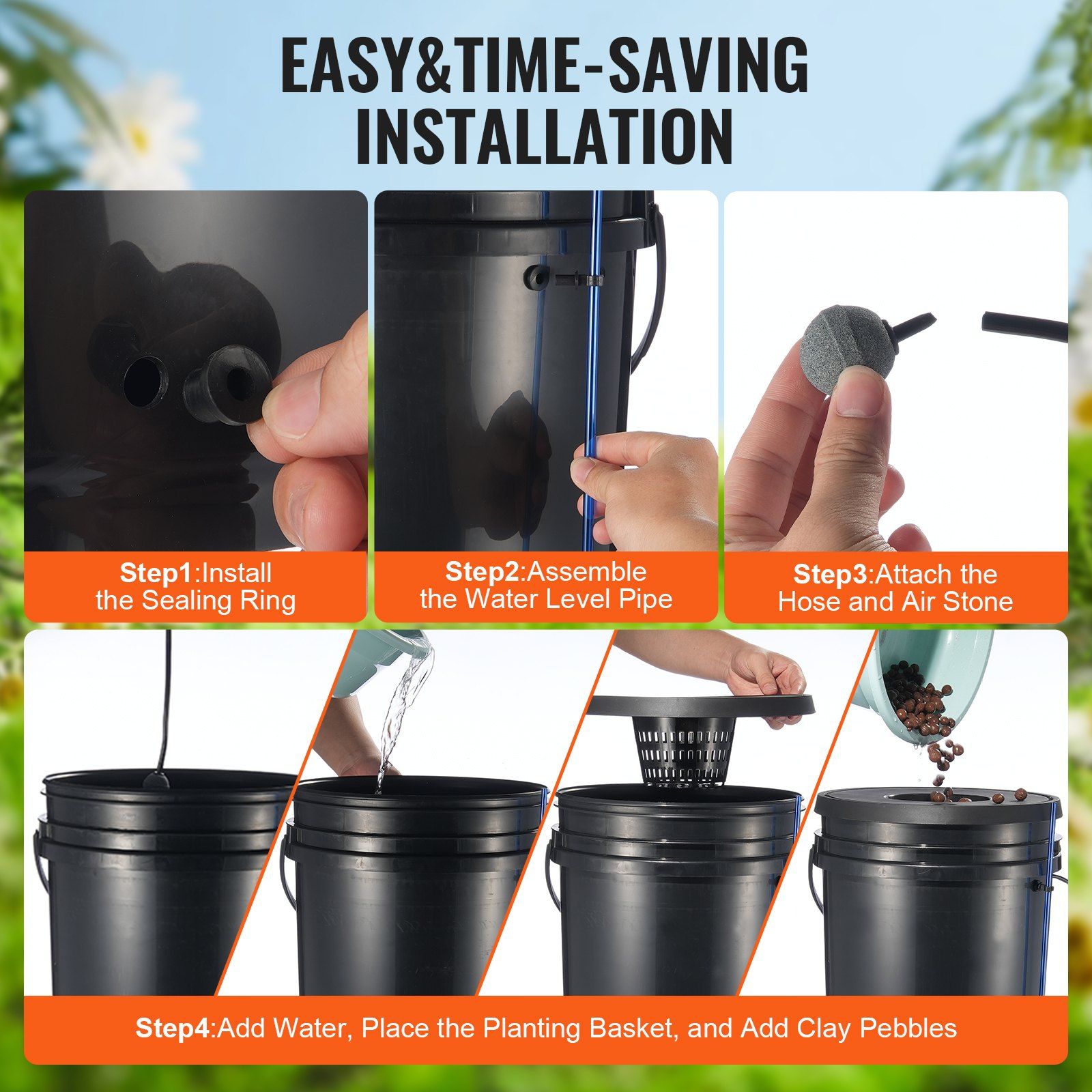 DWC Hydroponics Grow System, Hydroponic Growing System, Deep Water Culture 5-Gallon 4 Buckets, DWC System with Air Pump, Air Stones and Water Level Device for Leafy Vegetables