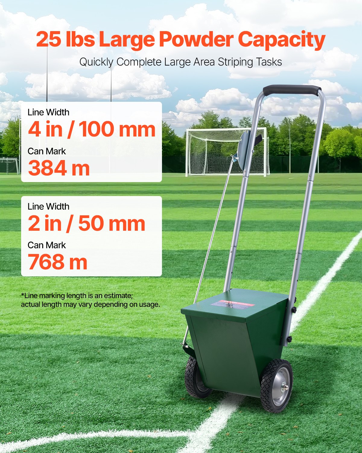 VEVOR Dry Line Marker 2-Wheel 50 or 100 mm Lines Heavy Duty Steel Chalker 11.3kg